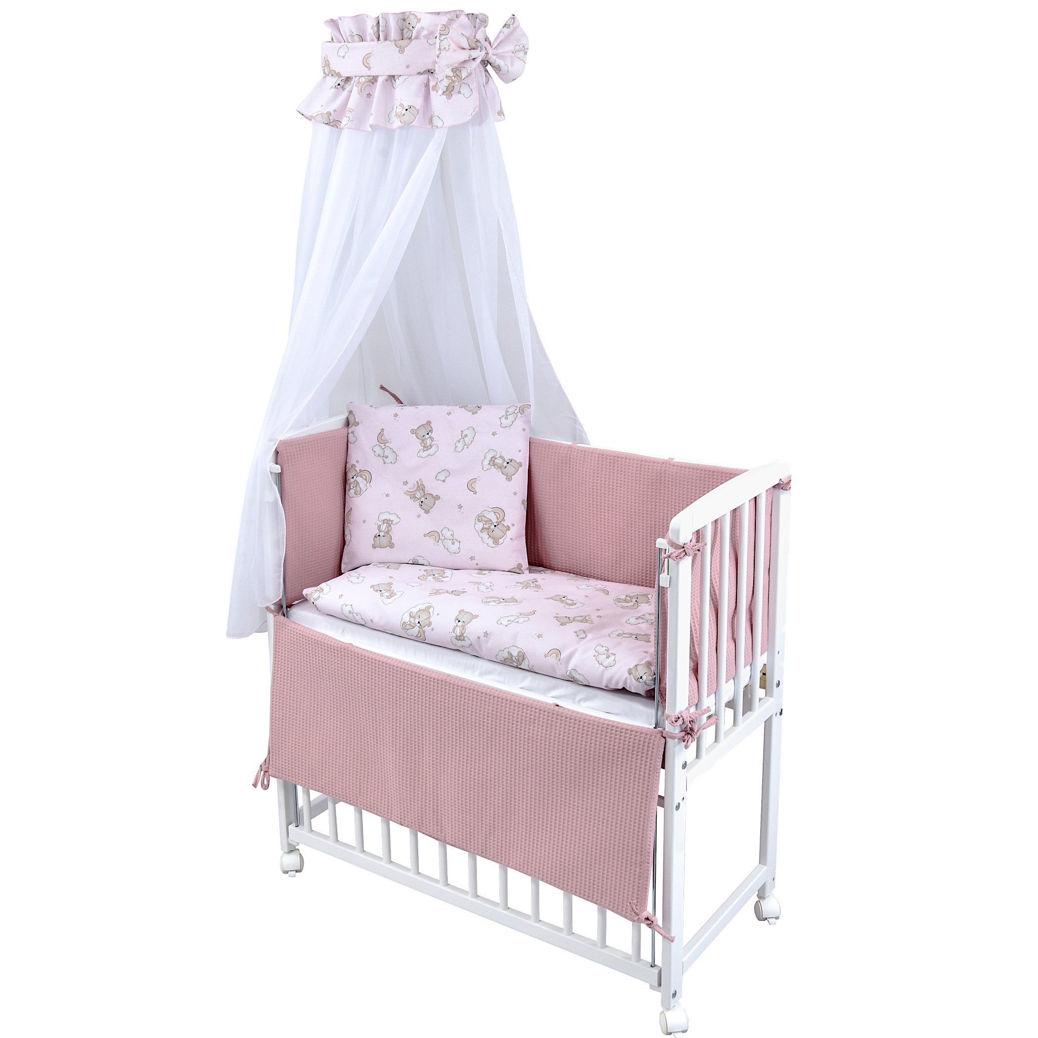 Baby-Delux Beistellbett Babybett Waffelpique Bärchen Rosa,
