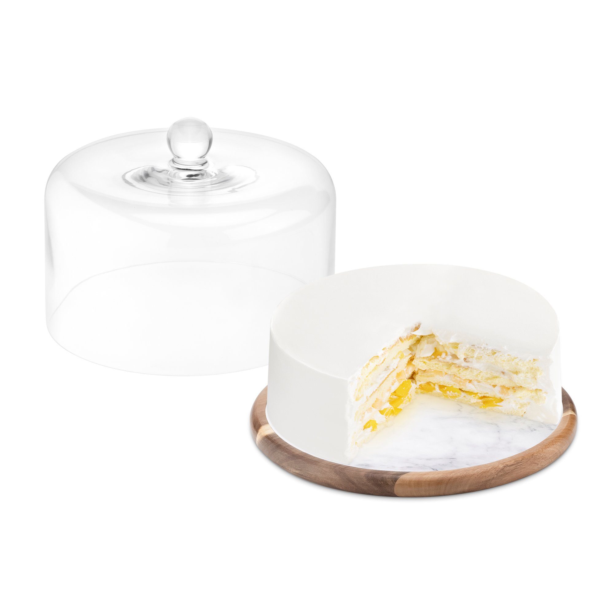 Navaris Kuchentransportbox Tortenplatte & Glasglocke Ø28cm