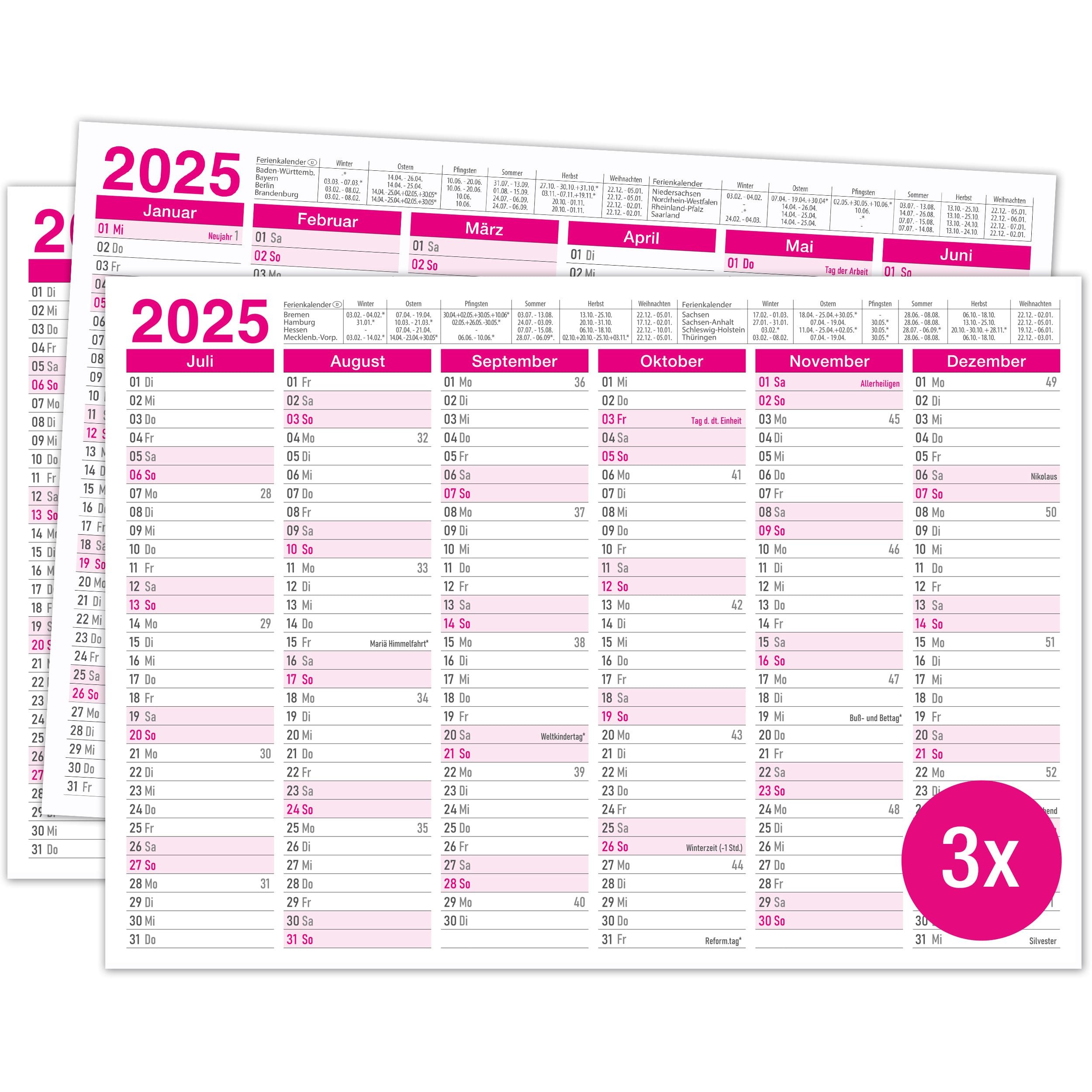 TOBJA Wandkalender Kalender 2025 A4 Pink