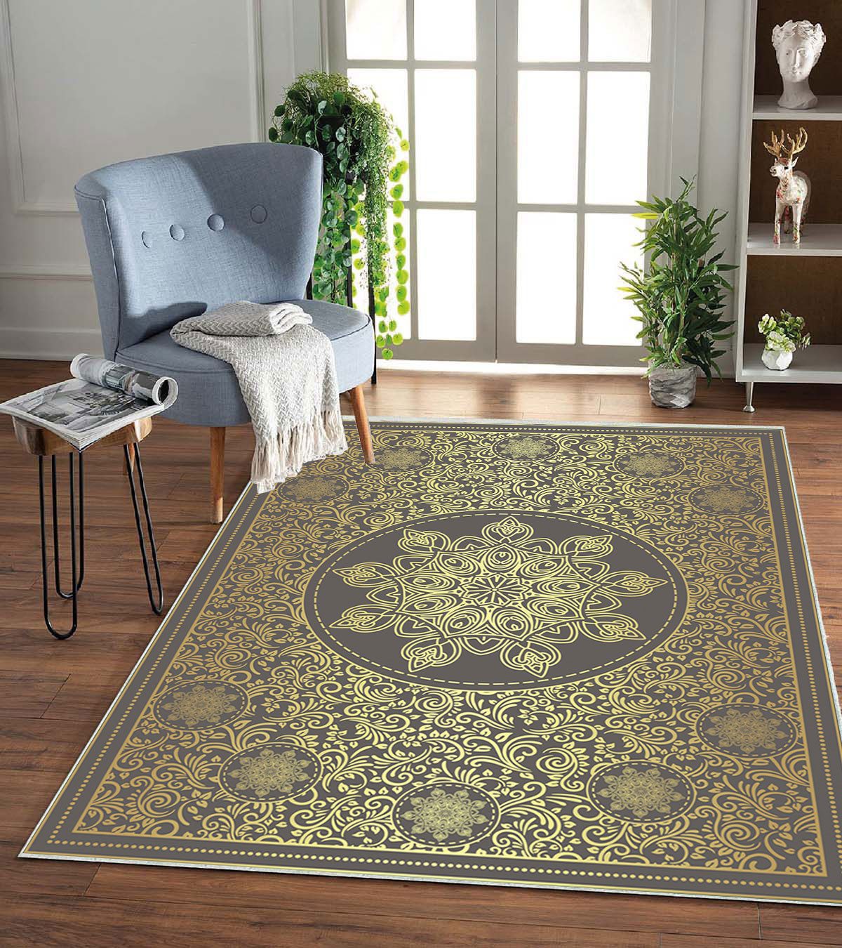 Jungengel Teppich Serenity Gold Wohnzimmer Teppichläufer