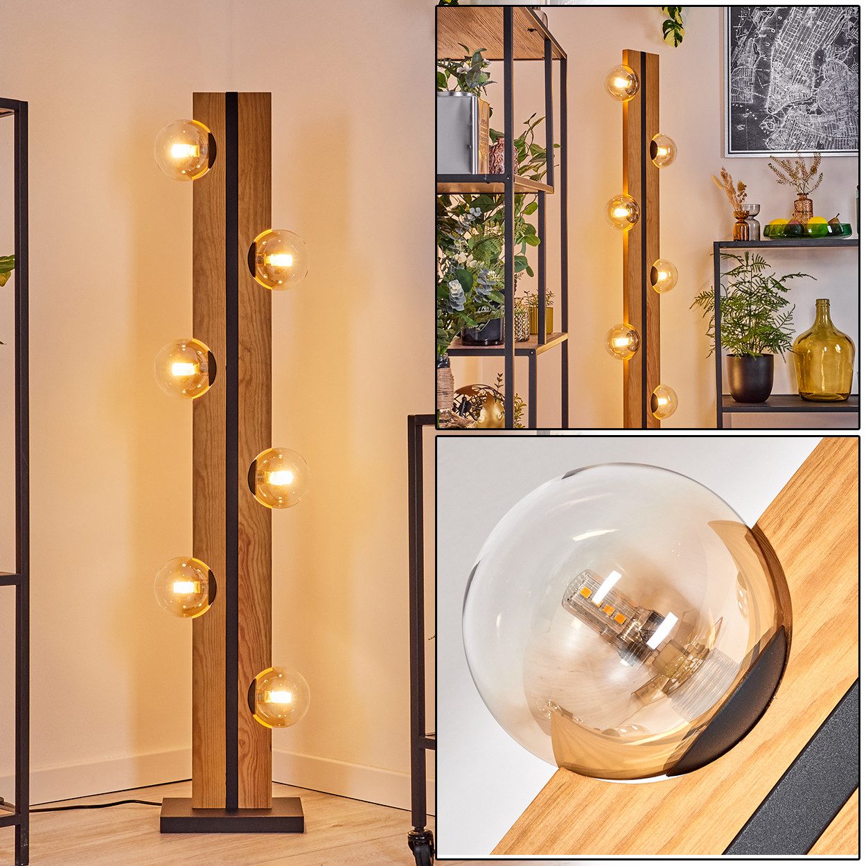 hofstein Stehlampe Stehlampe aus Holz/Metall/Glas in