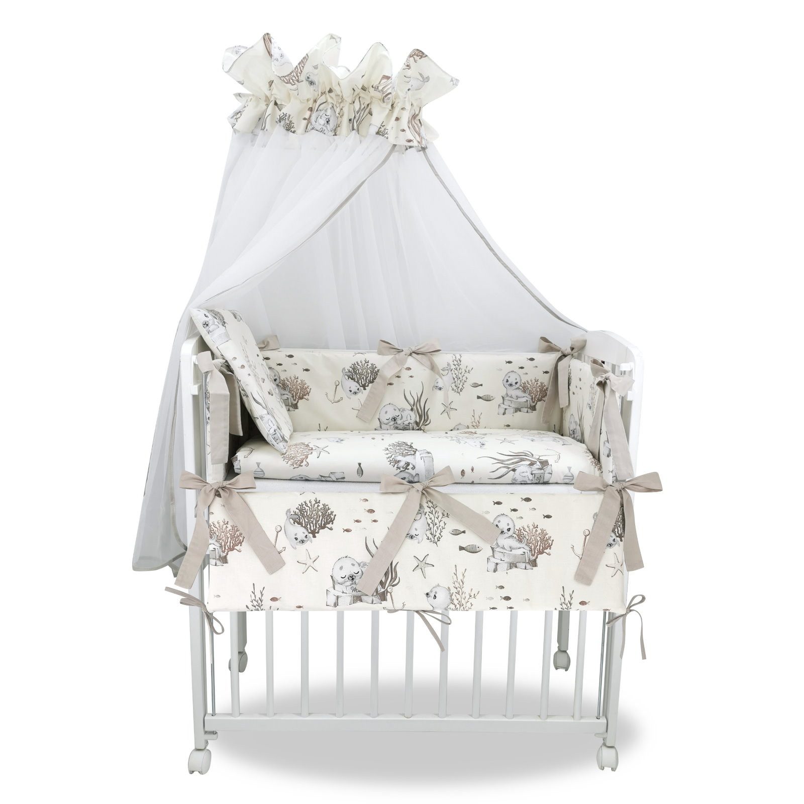 Baby-Delux Beistellbett Babybett Robbe Beige, 10-tlg.,