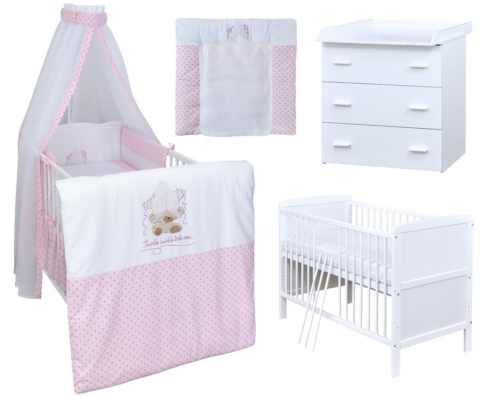 Baby-Delux Babyzimmer-Komplettset Babyzimmer 140x70 weiß Komplettset,