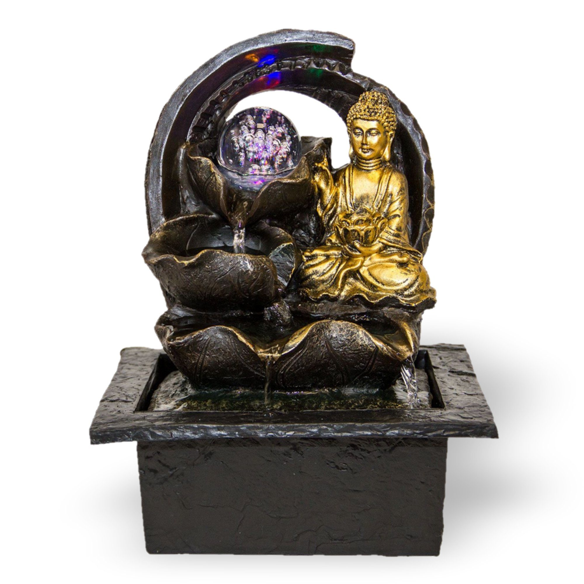 Lemodo Zimmerbrunnen Tischbrunnen Buddha mit Beleuchtung,