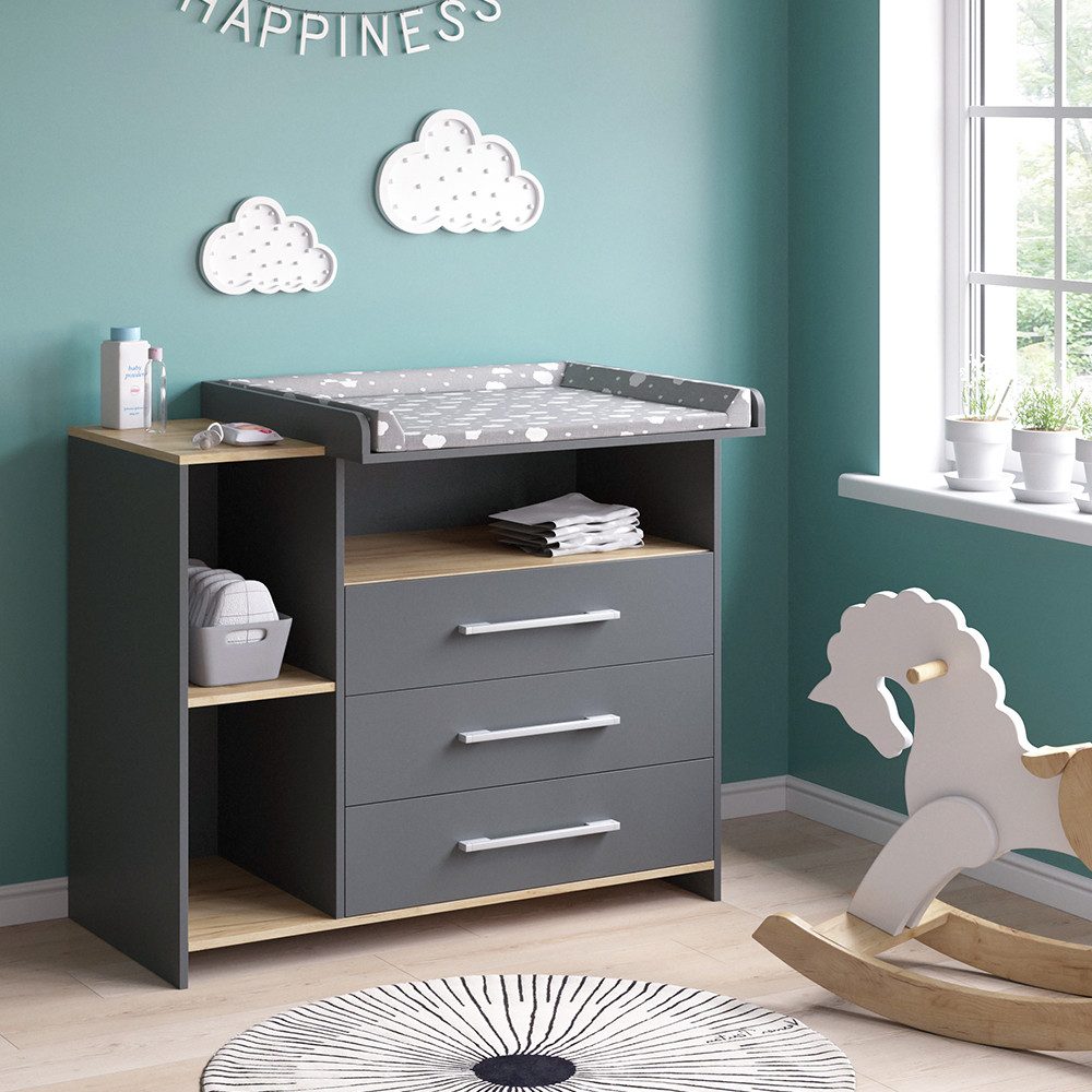 Vicco Wickelkommode Oskar, Anthrazit/Goldkraft Eiche, 113
