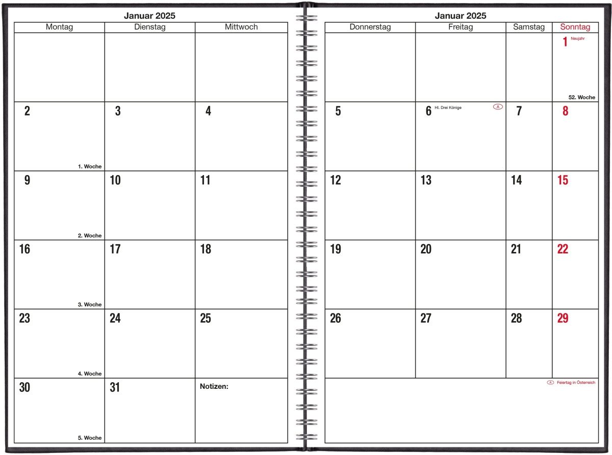 GÜSS Kalender Buchkalender Monatsübersicht A5 1