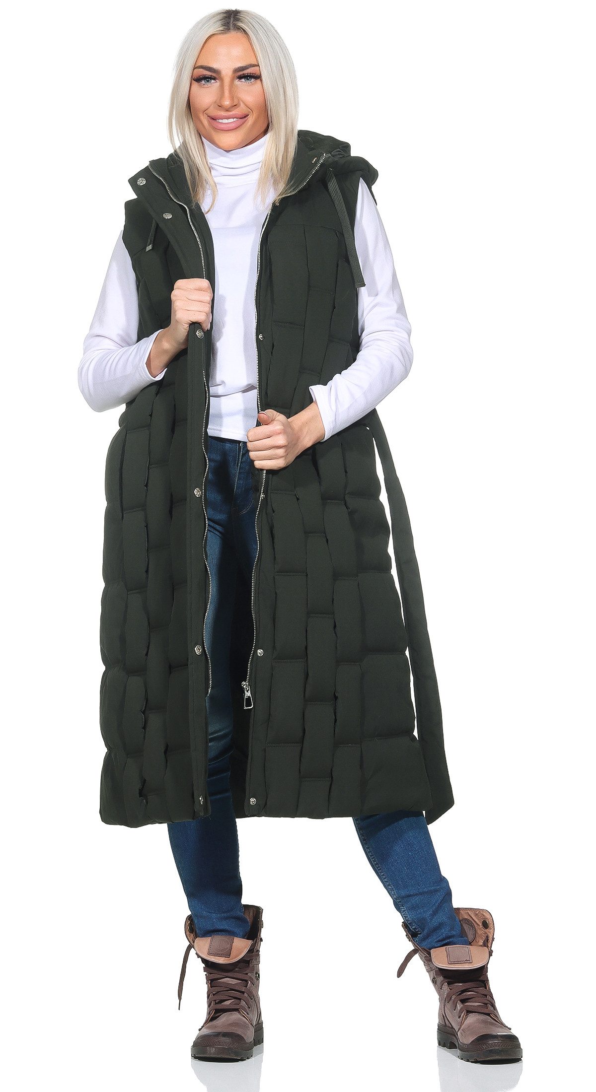 Aurela Damenmode Longweste Damen Steppweste mit