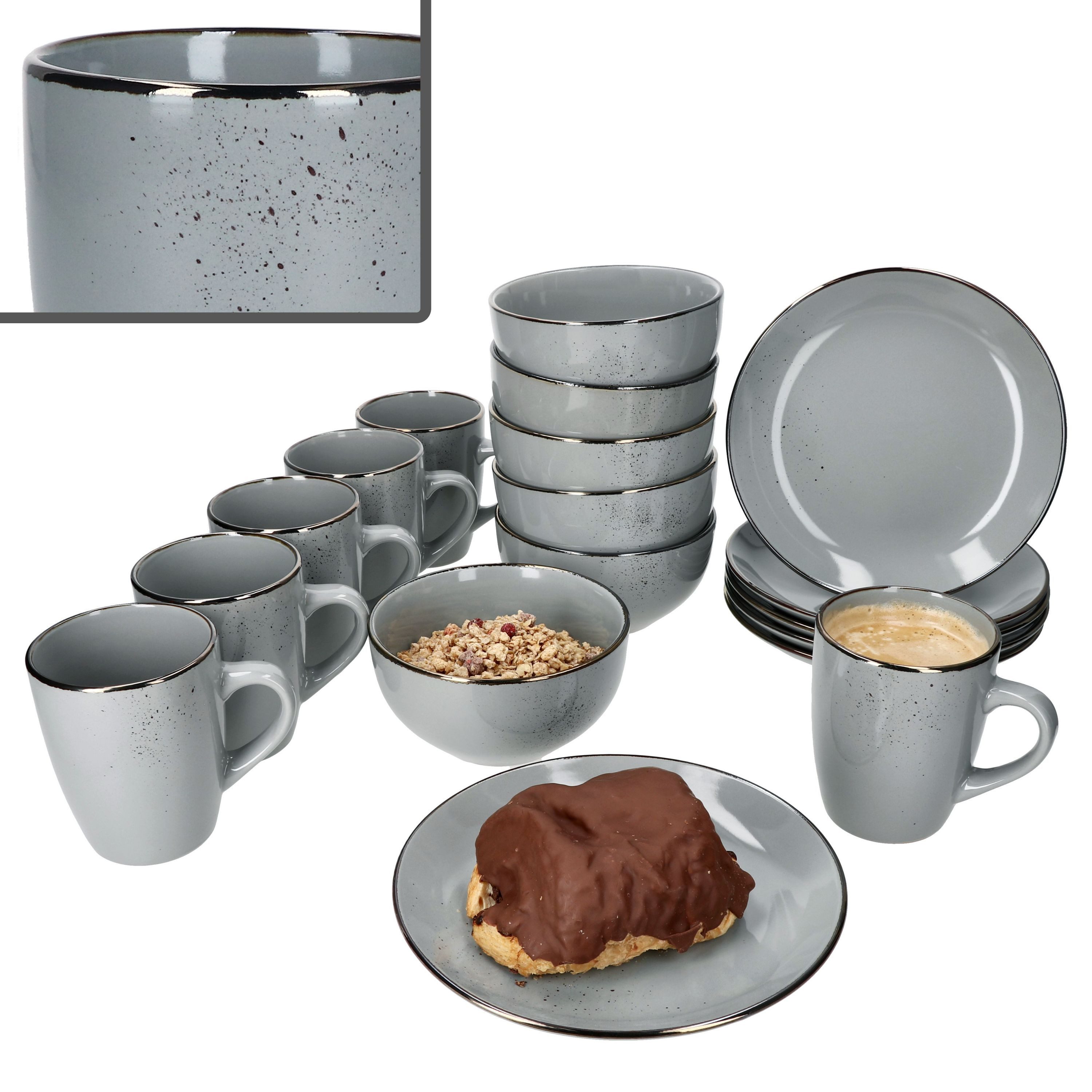 MamboCat Frühstücks-Geschirrset Lucca 18tlg Frühstücksset Steingut