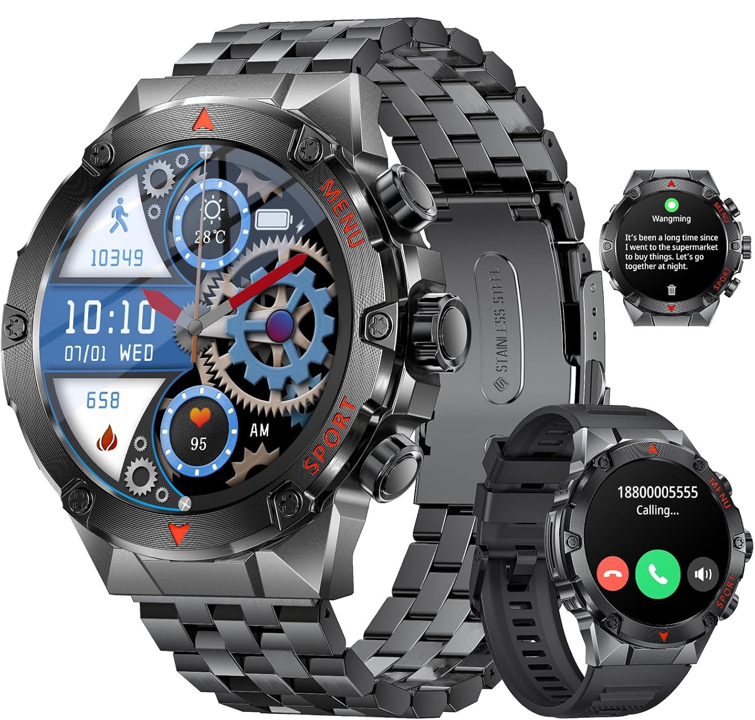 HYIEAR Smartwatch Herren mit Telefonfunktion/1,43'Fitnessuhr,Sport SmartWatch