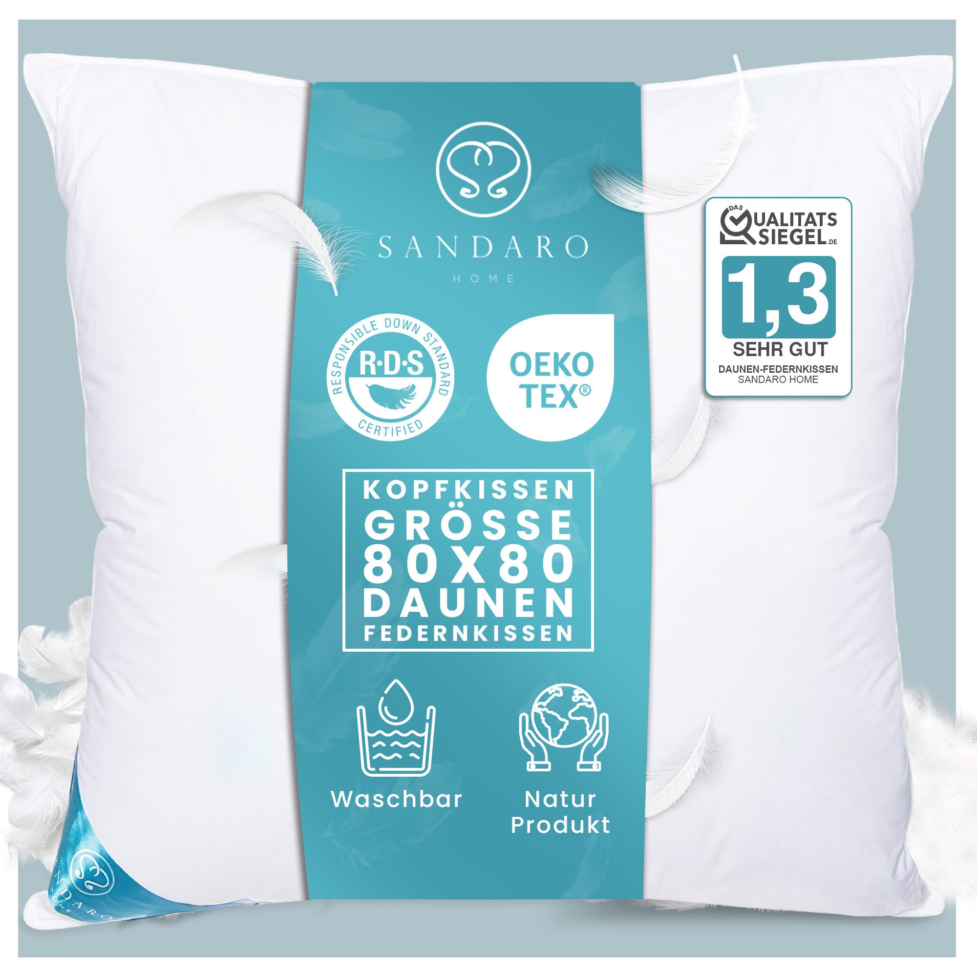 Sandaro Home 3-Kammer-Kopfkissen Daunen Kissen, Kopfkissen