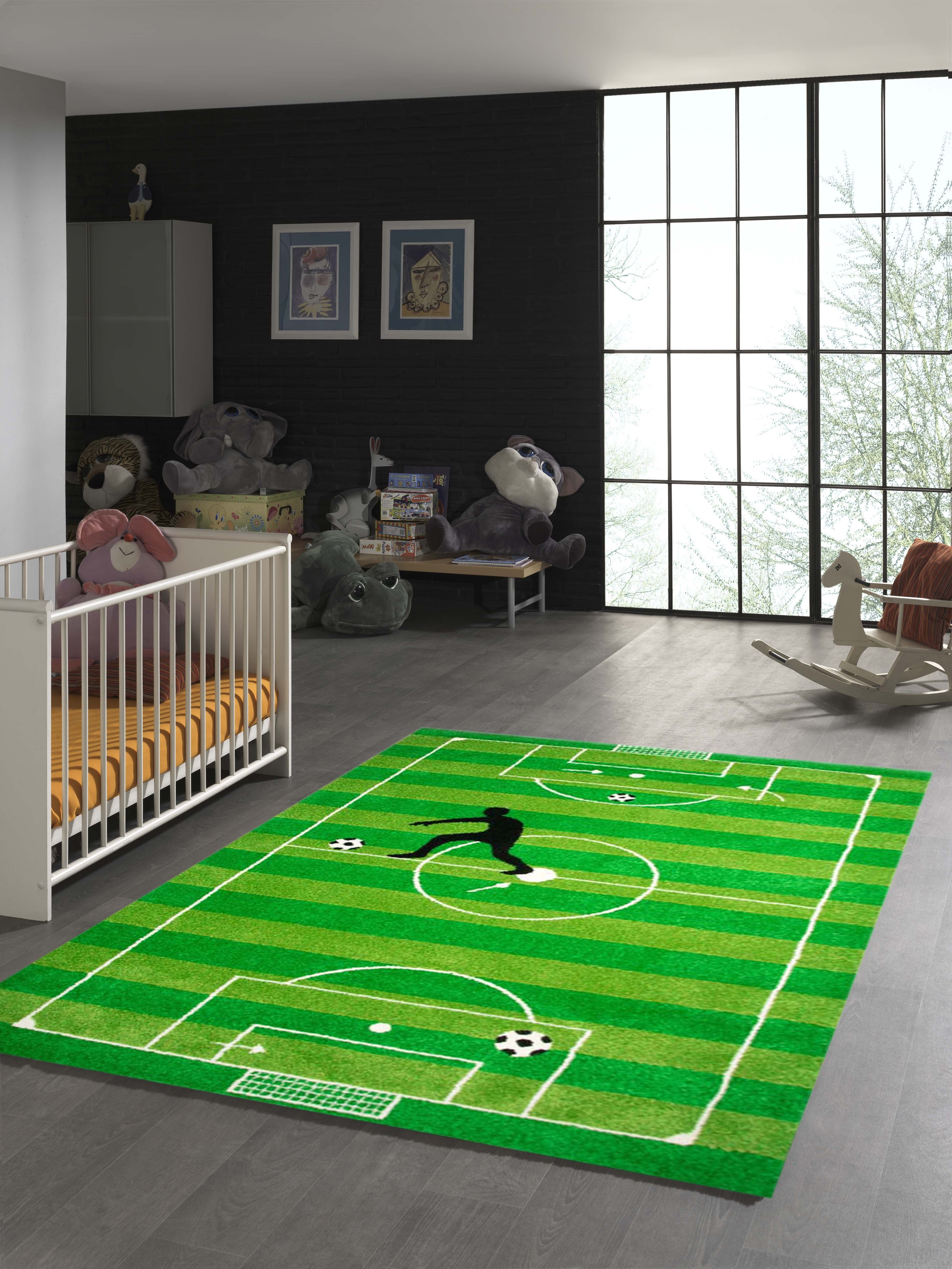 TeppichHome24 Kinderteppich Kinderteppich Fußball Teppich in