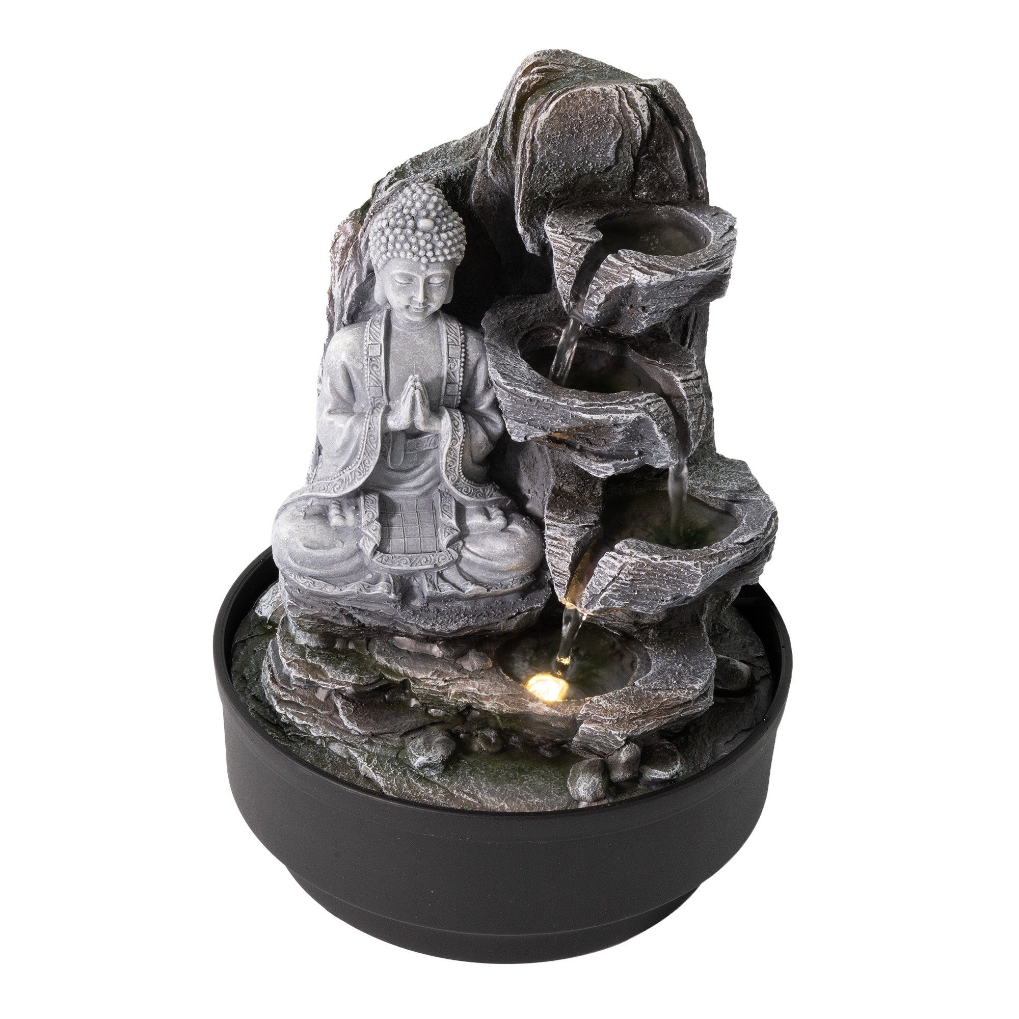 Lemodo Zimmerbrunnen Tischbrunnen Buddha mit Beleuchtung,