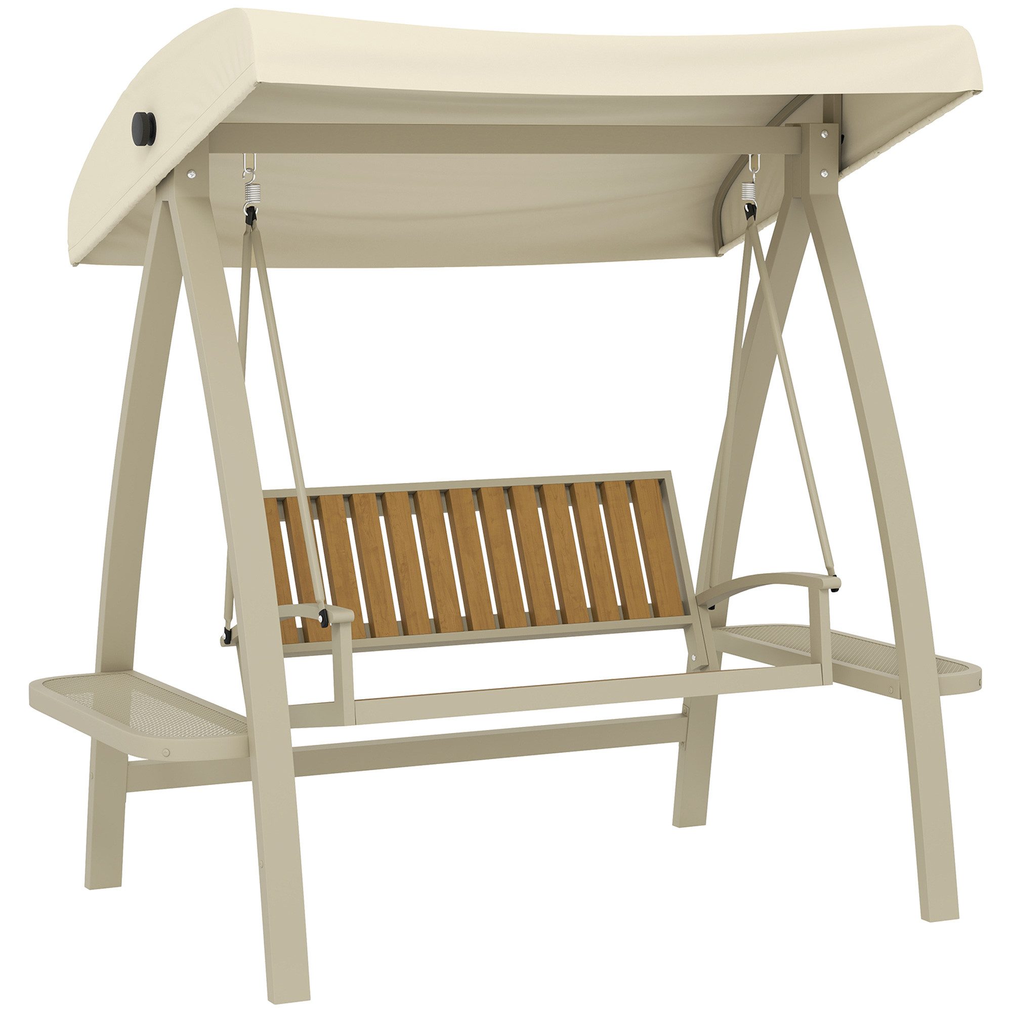 Outsunny Hollywoodschaukel mit verstellbarem Sonnendach, Seitentisch,