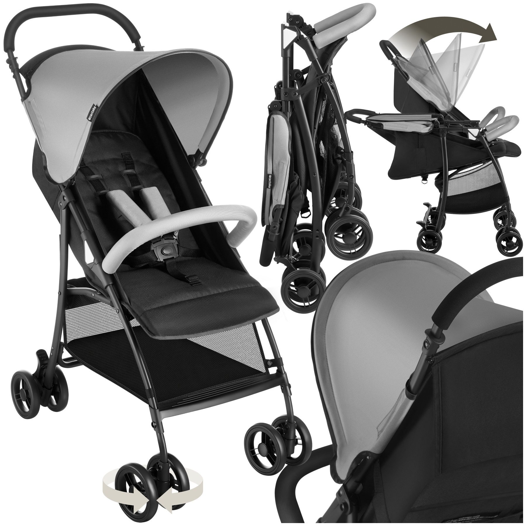 tectake Kombi-Kinderwagen Buggy-Kinderwagen, klappbar, mit 5-Punkt-Gurt,
