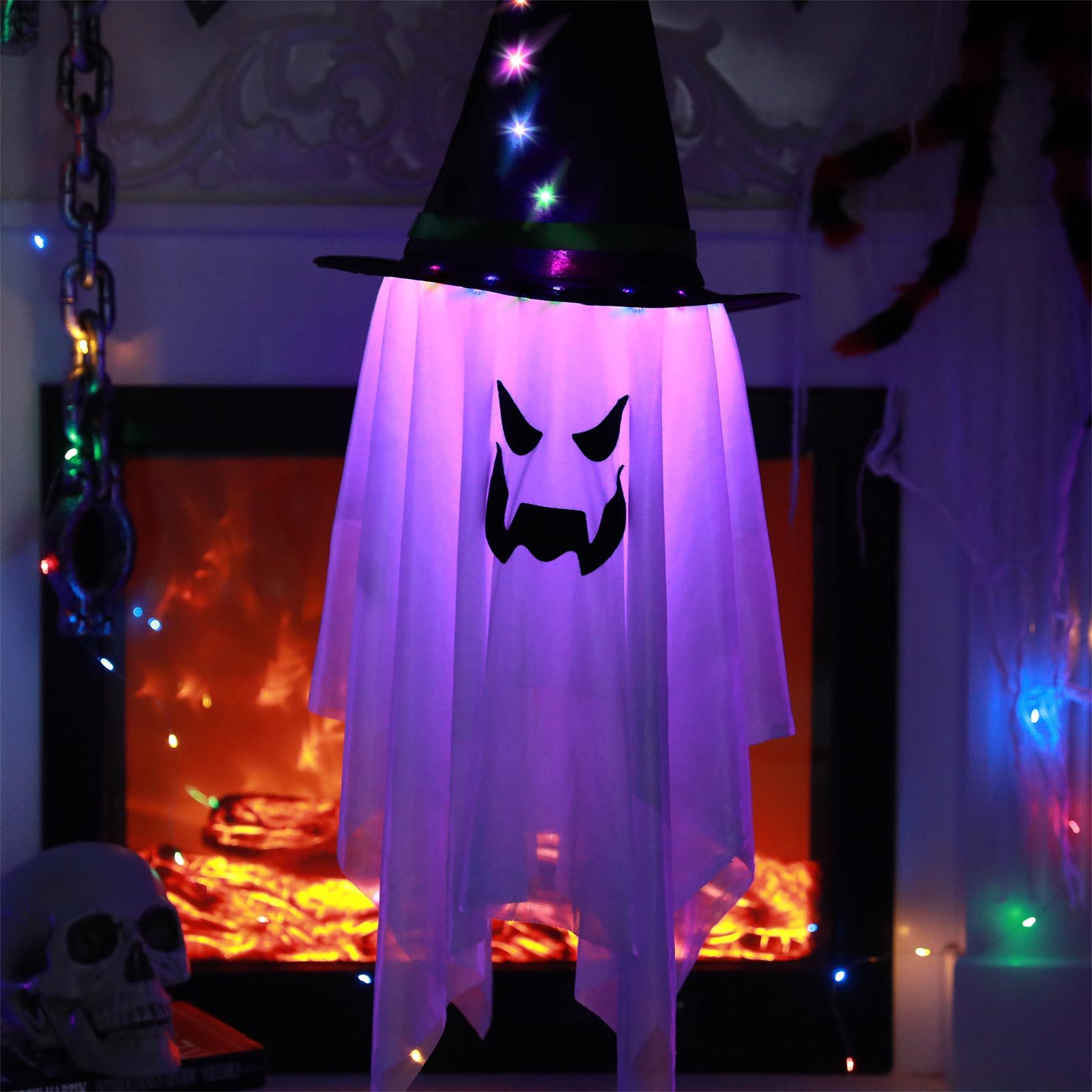 MUPOO LED-Lichterkette Halloween Dekorationen,LED-Geisterlampe, Geisterlicht, Halloween