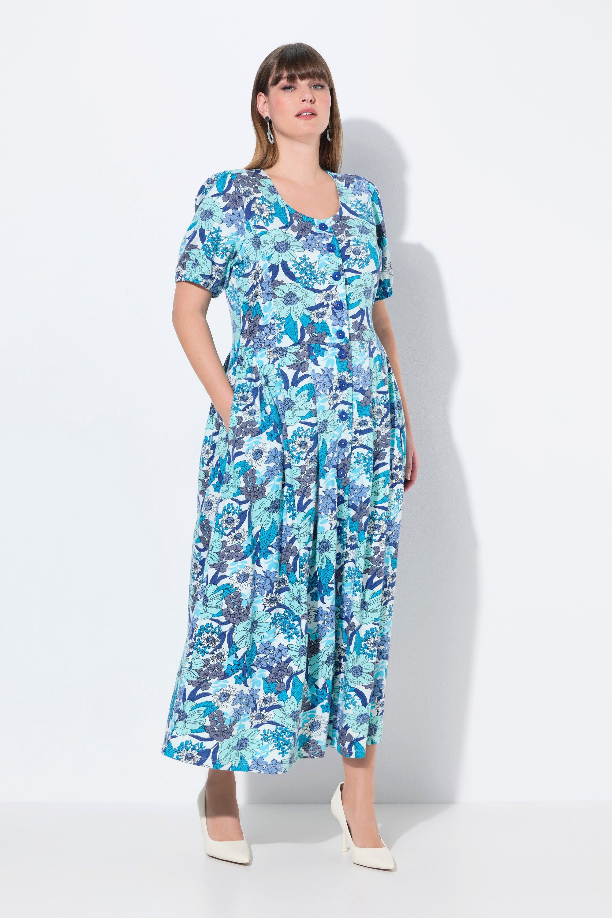 Ulla Popken Dirndl Jersey-Maxikleid Blüten Rundhals