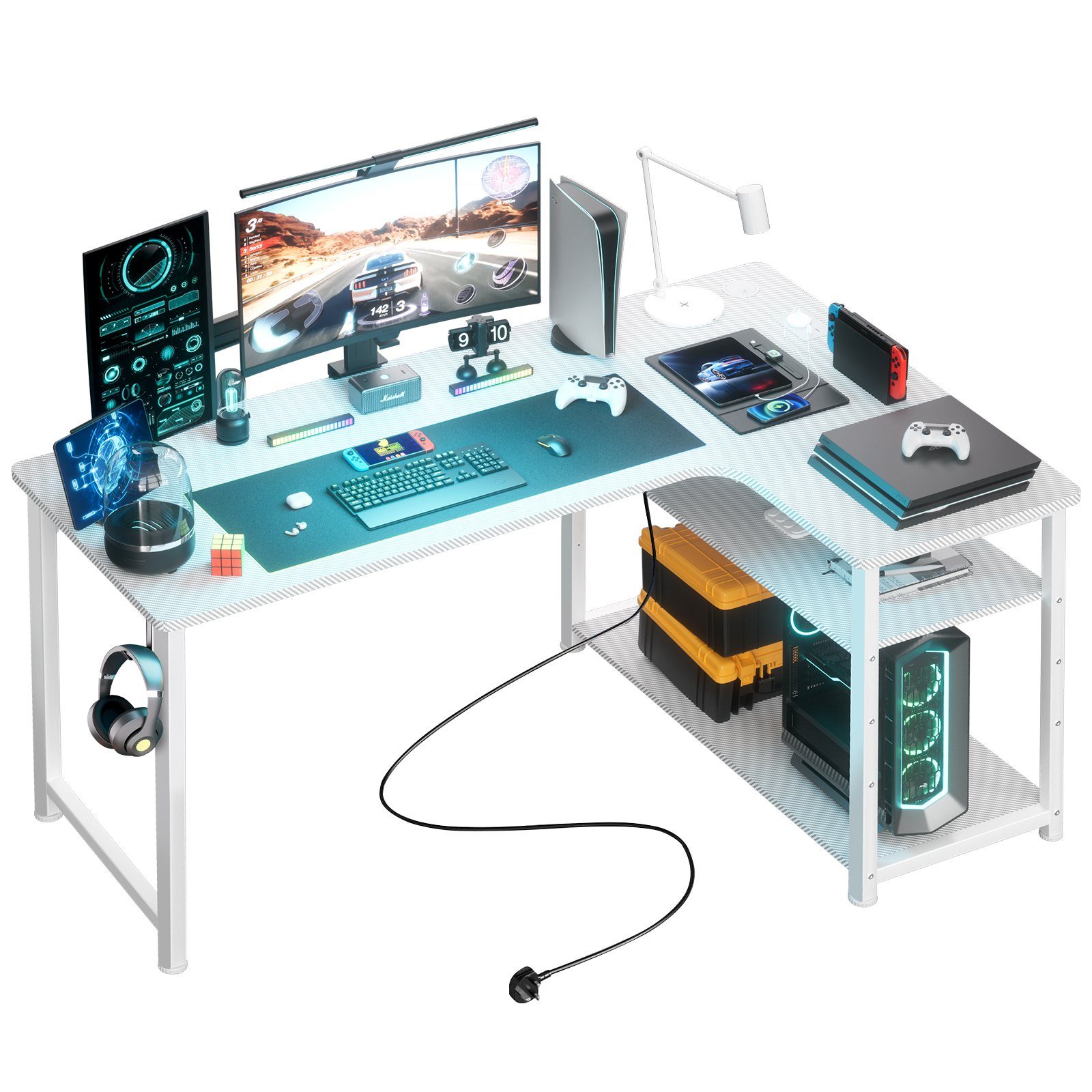 GTPLAYER Gamingtisch Eckschreibtisch Schreibtisch mit Regal