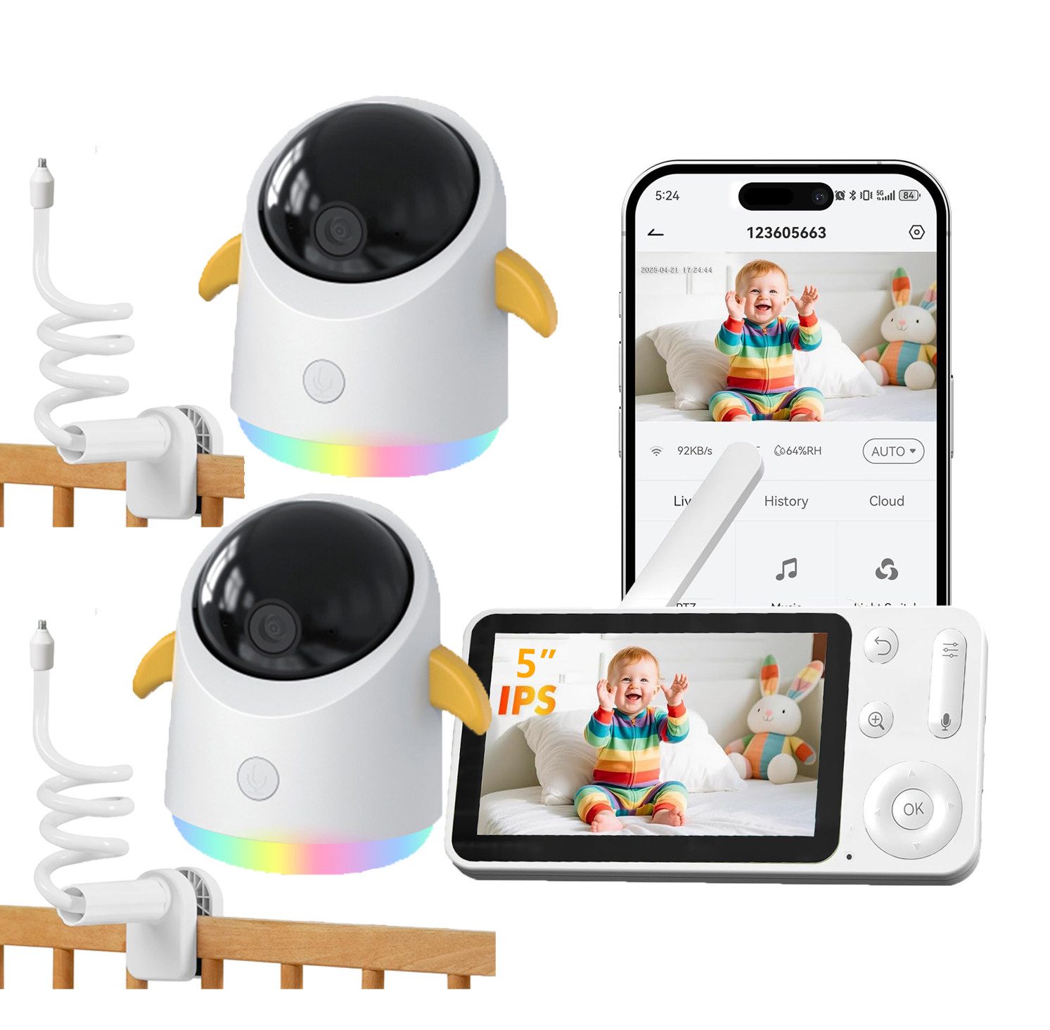 Boifun Video-Babyphone 2K Babyphone mit 2