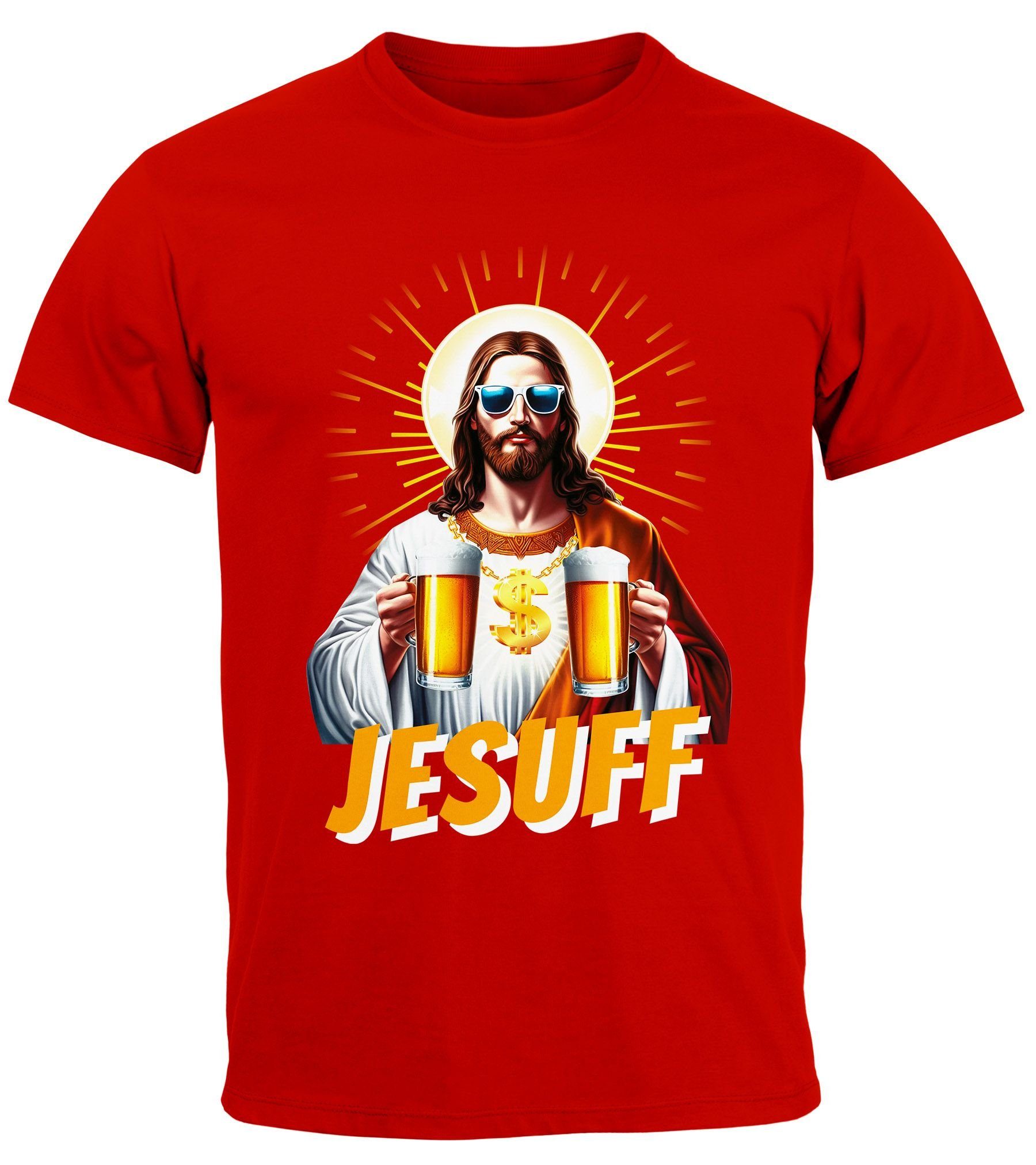 MoonWorks Print-Shirt Herren T-Shirt Bier Jesus