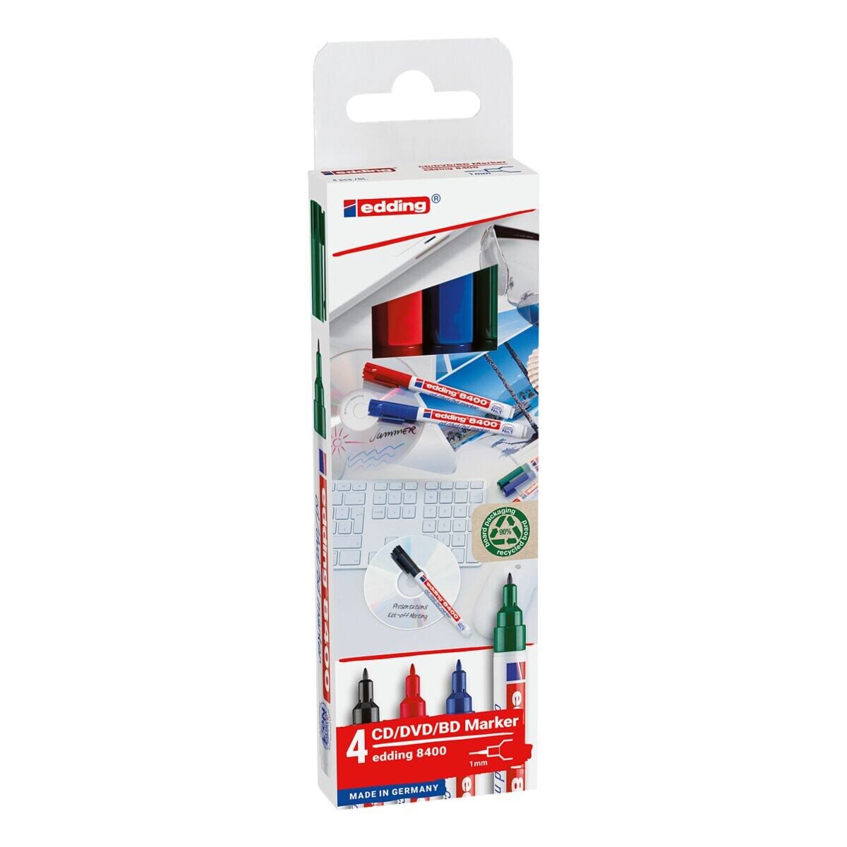 edding Permanentmarker 8400, (4-tlg), für CDs/DVDs/BDs