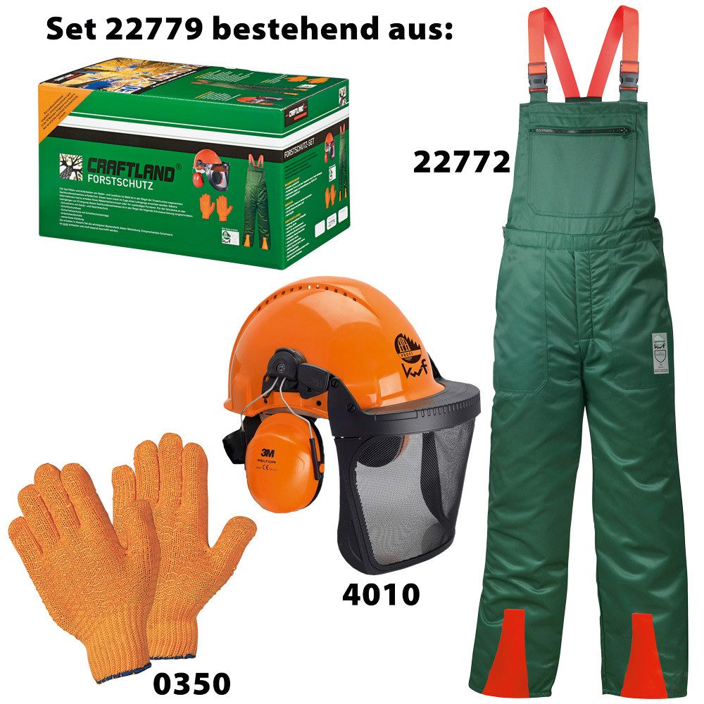 Craftland Arbeitslatzhose Forstschutzset Latzhose Helmset Handschuhe