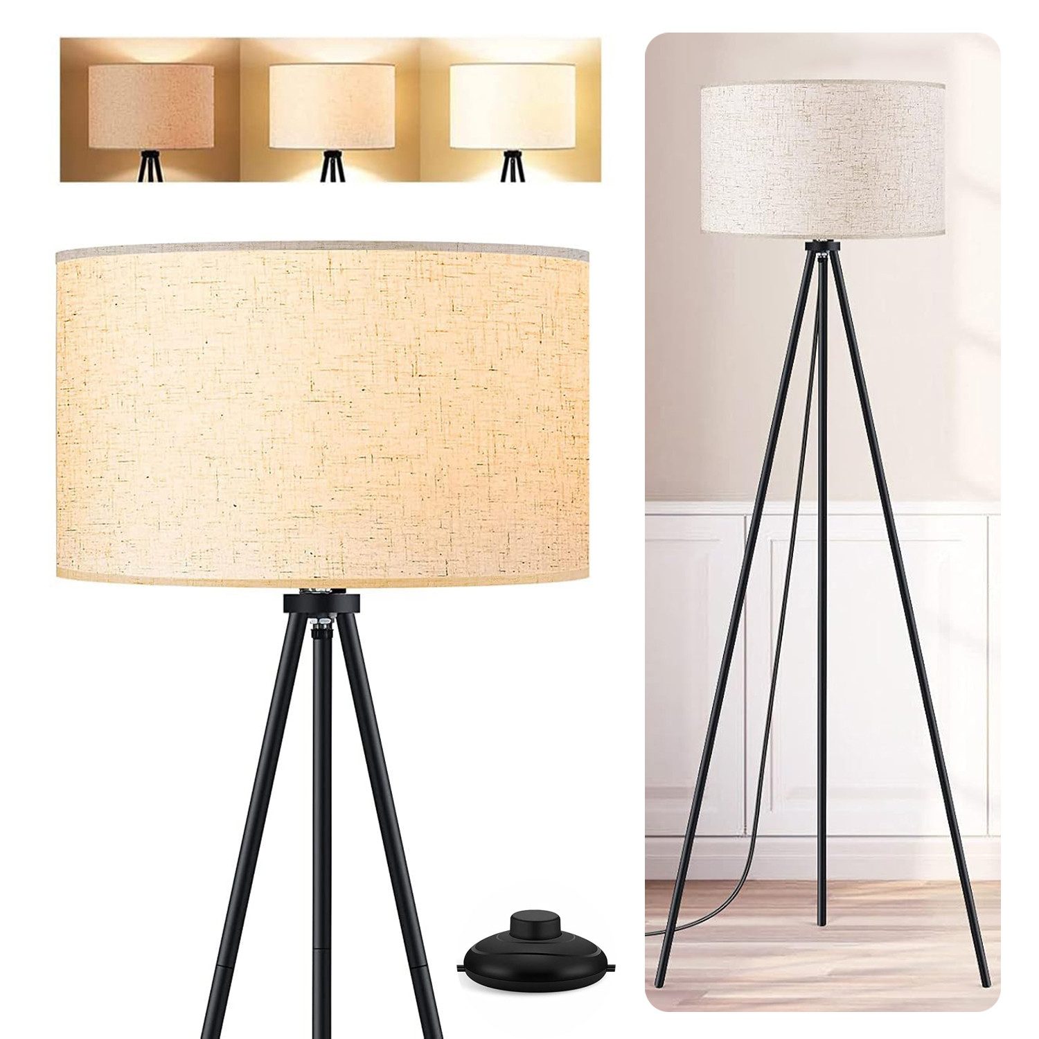 LMaxhome Stehlampe Stehlampe LED Dimmbar Dreibein
