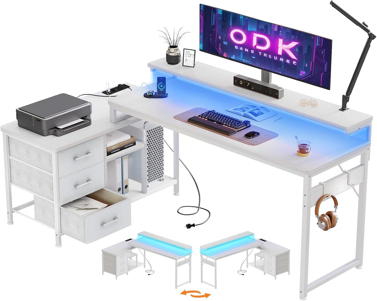 ODK Schreibtisch L Form mit Schubladen,