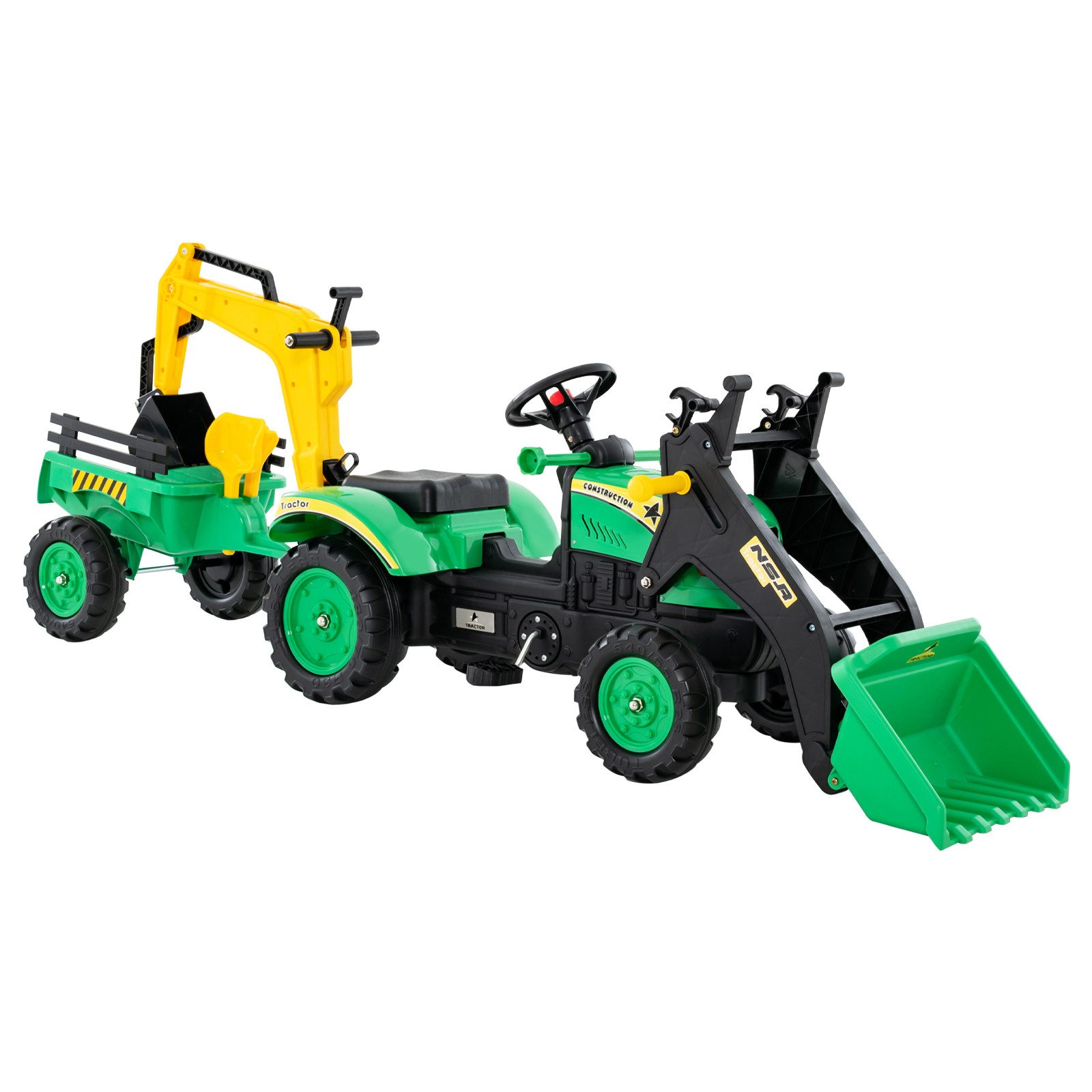 COSTWAY Trettraktor Bagger, mit Abnehmbarer Anhänger