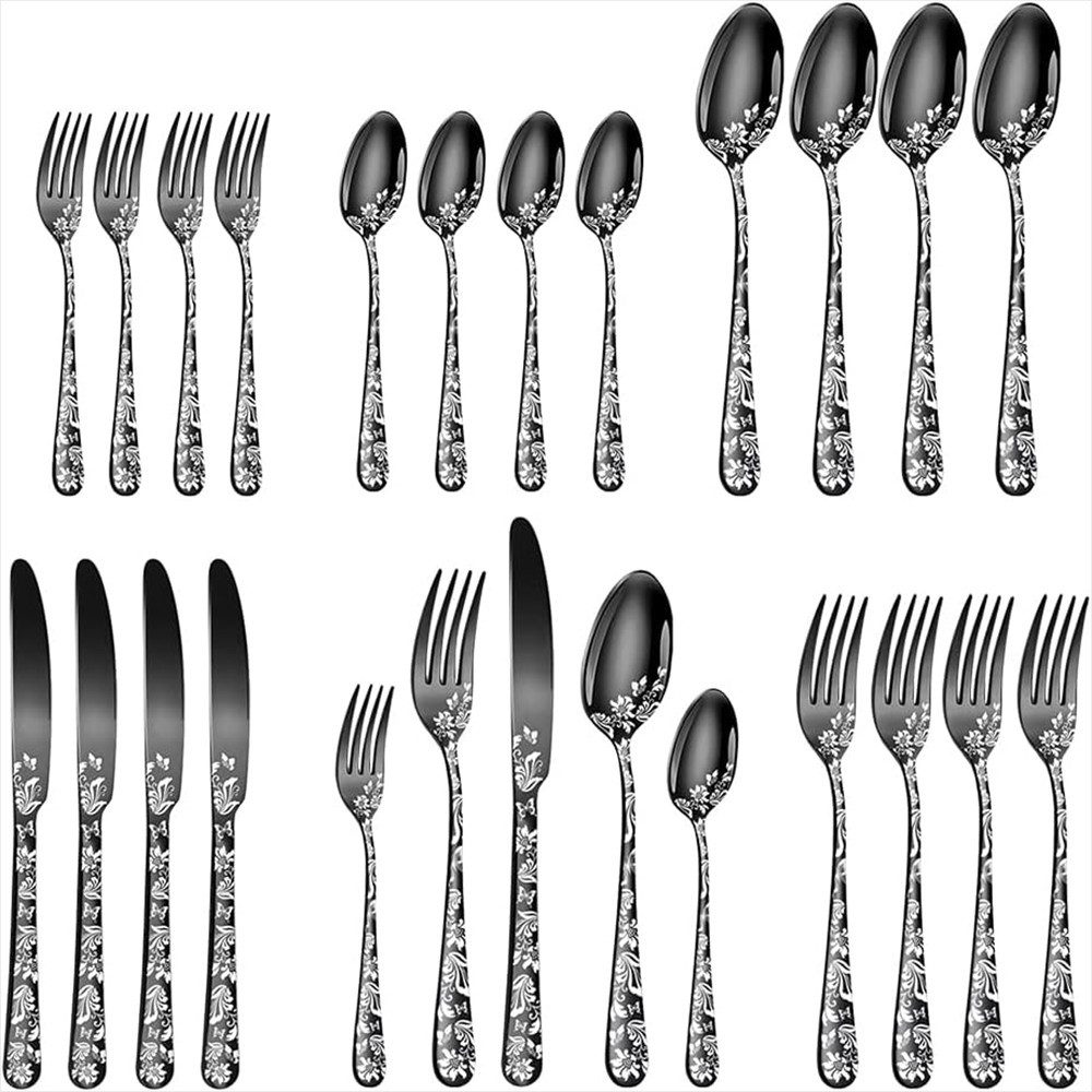 KingLux Besteck-Set 30Stk.Schwarz Besteck-Set für 6
