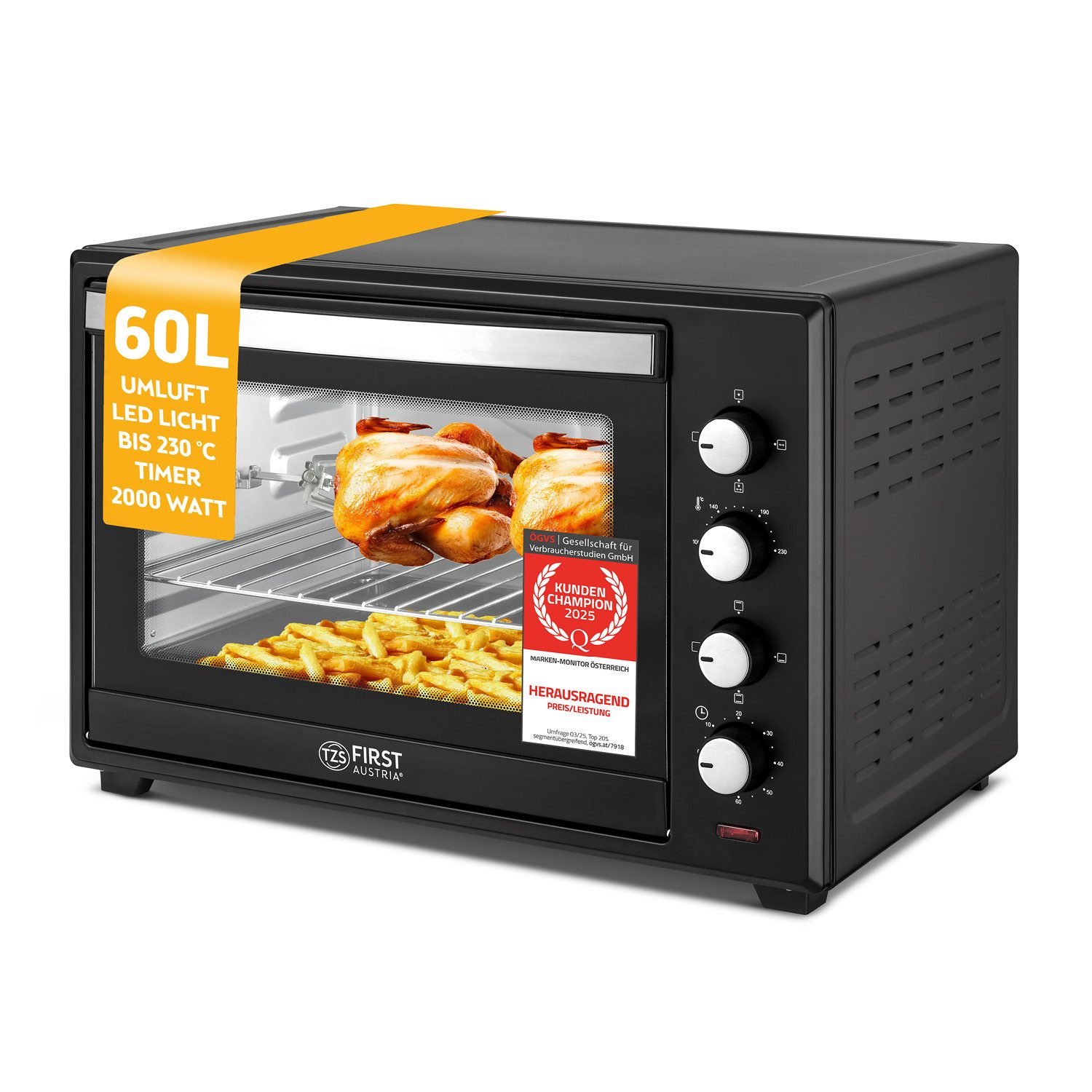 TZS FIRST AUSTRIA Minibackofen Pizzaofen, 2000W,