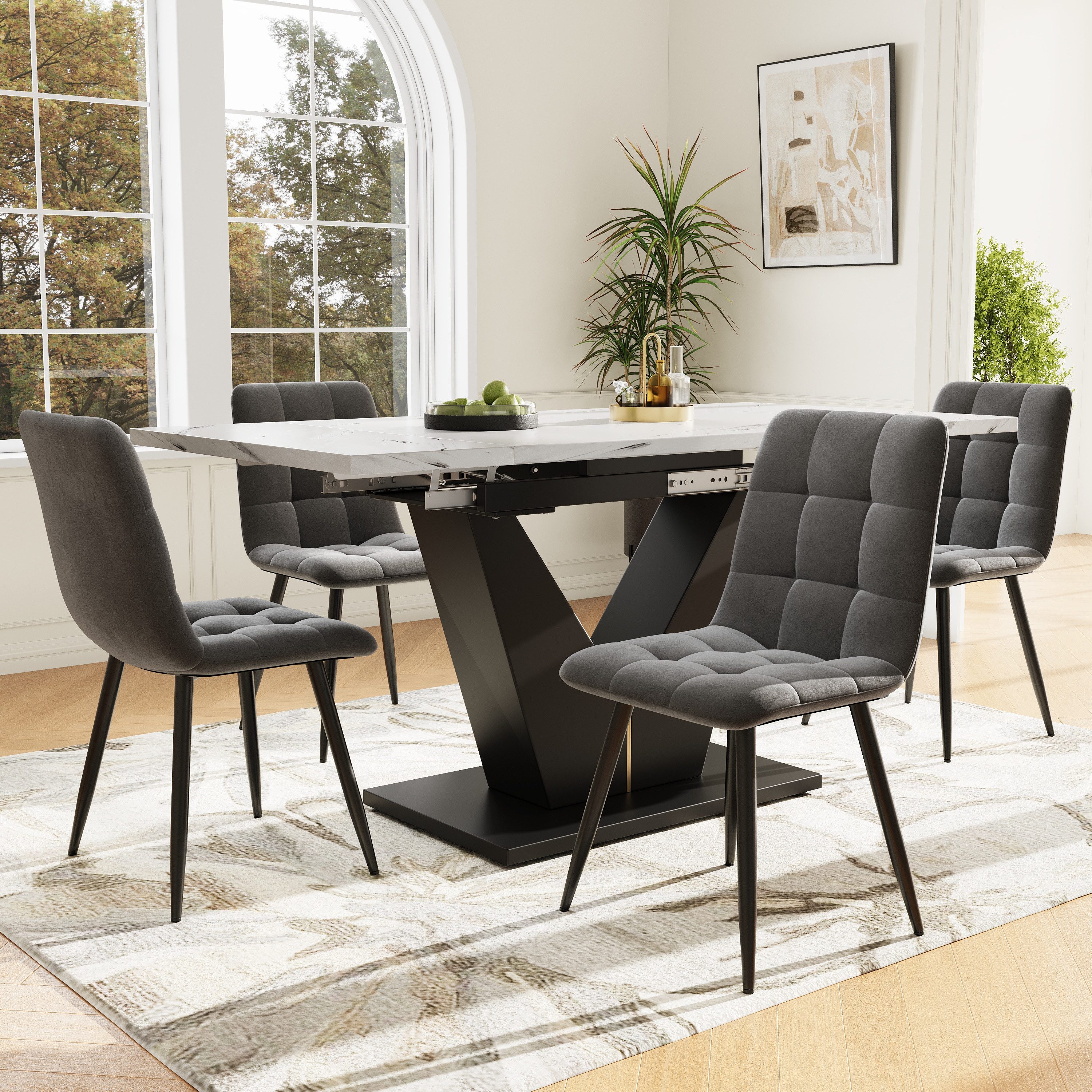 OKWISH Esstisch Langer Tisch,Moderne Esstisch,Esstisch-Set (5-teiliges