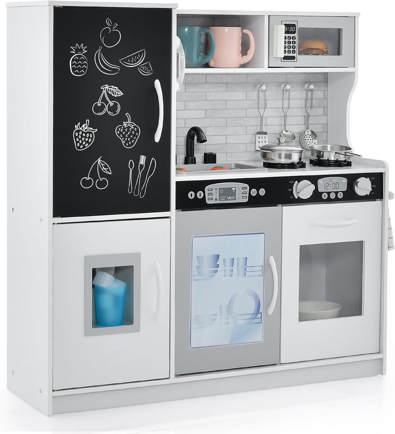 KOMFOTTEU Spielküche Kinderküche, mit Mikrowellen, Backofen,