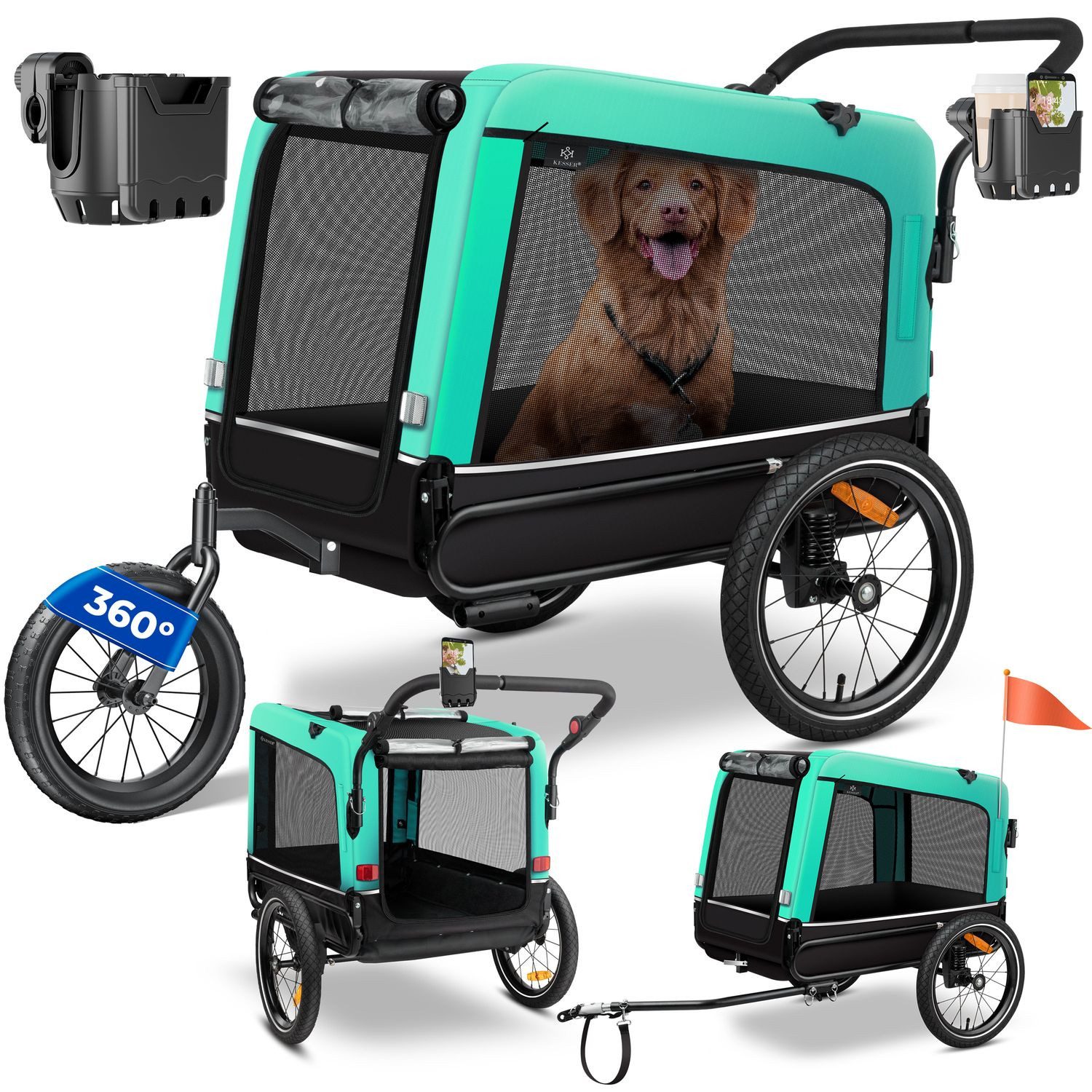 KESSER Fahrradhundeanhänger, Hundeanhänger Boxer 3-in-1 Hundebuggy