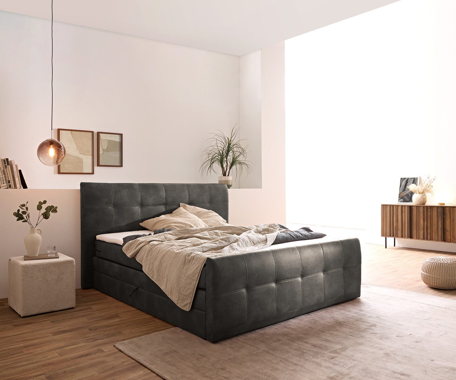 DELIFE Boxspringbett Amarillo, Anthrazit 180x200 Matratze