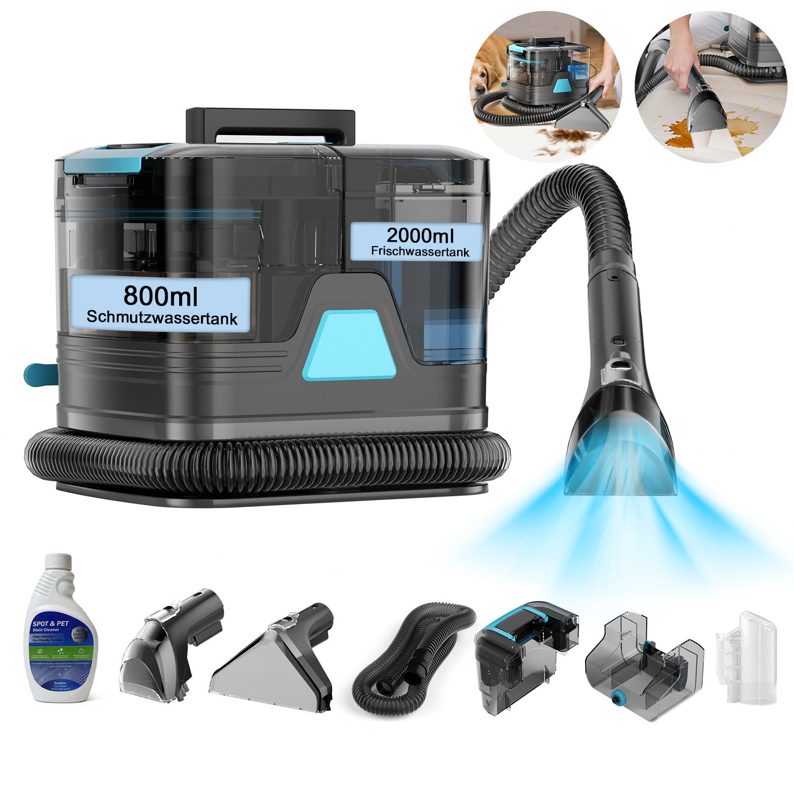 Grenintol Teppichreinigungsgerät 400W-Waschsauger,Sofa-Reinigung,Fleckentferner,Polsterreiniger Gerät, 400 W,