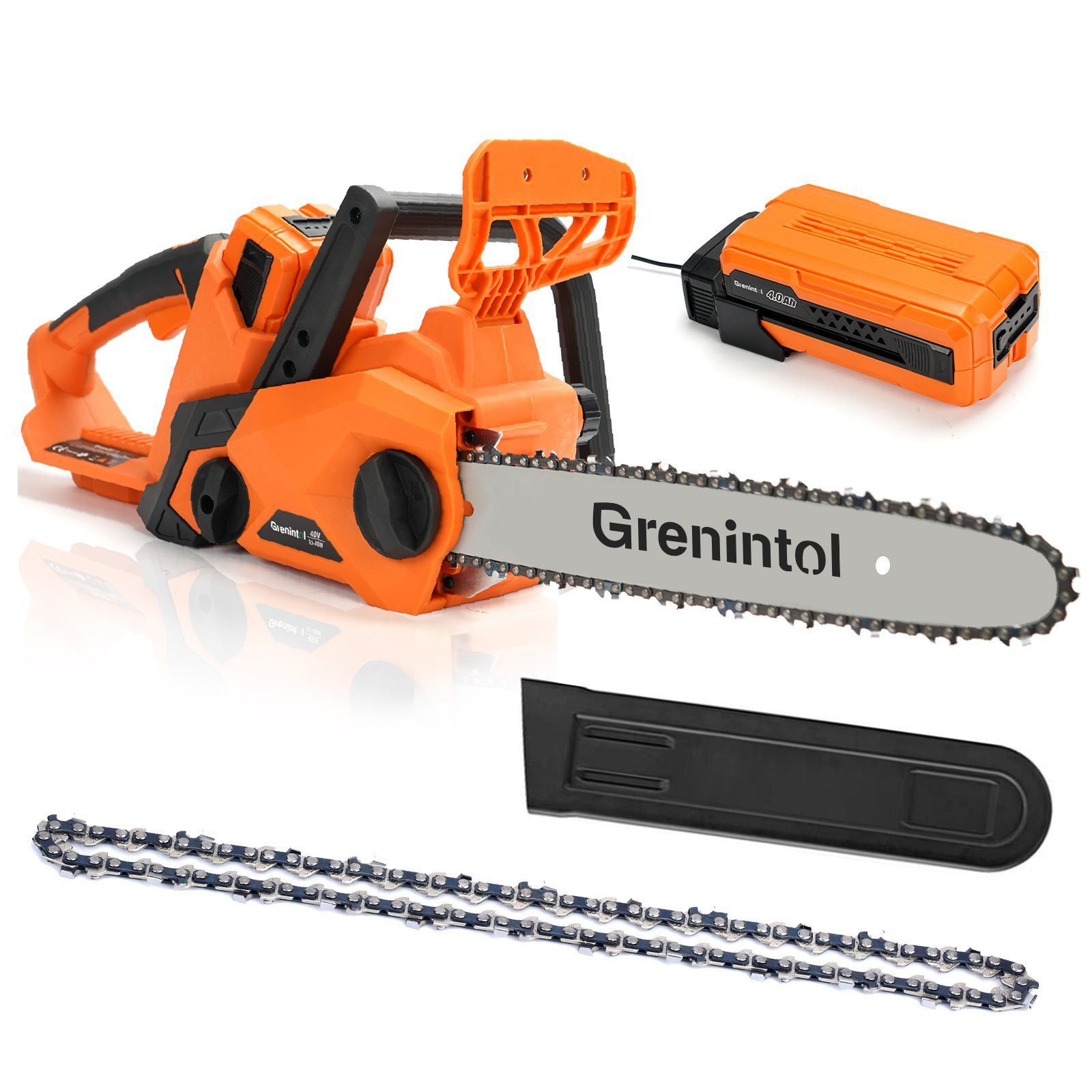 Grenintol Akku-Kettensäge Elektrische Kettensägen,14' Akku-Elektrokettensäge,4000mAh Akku,