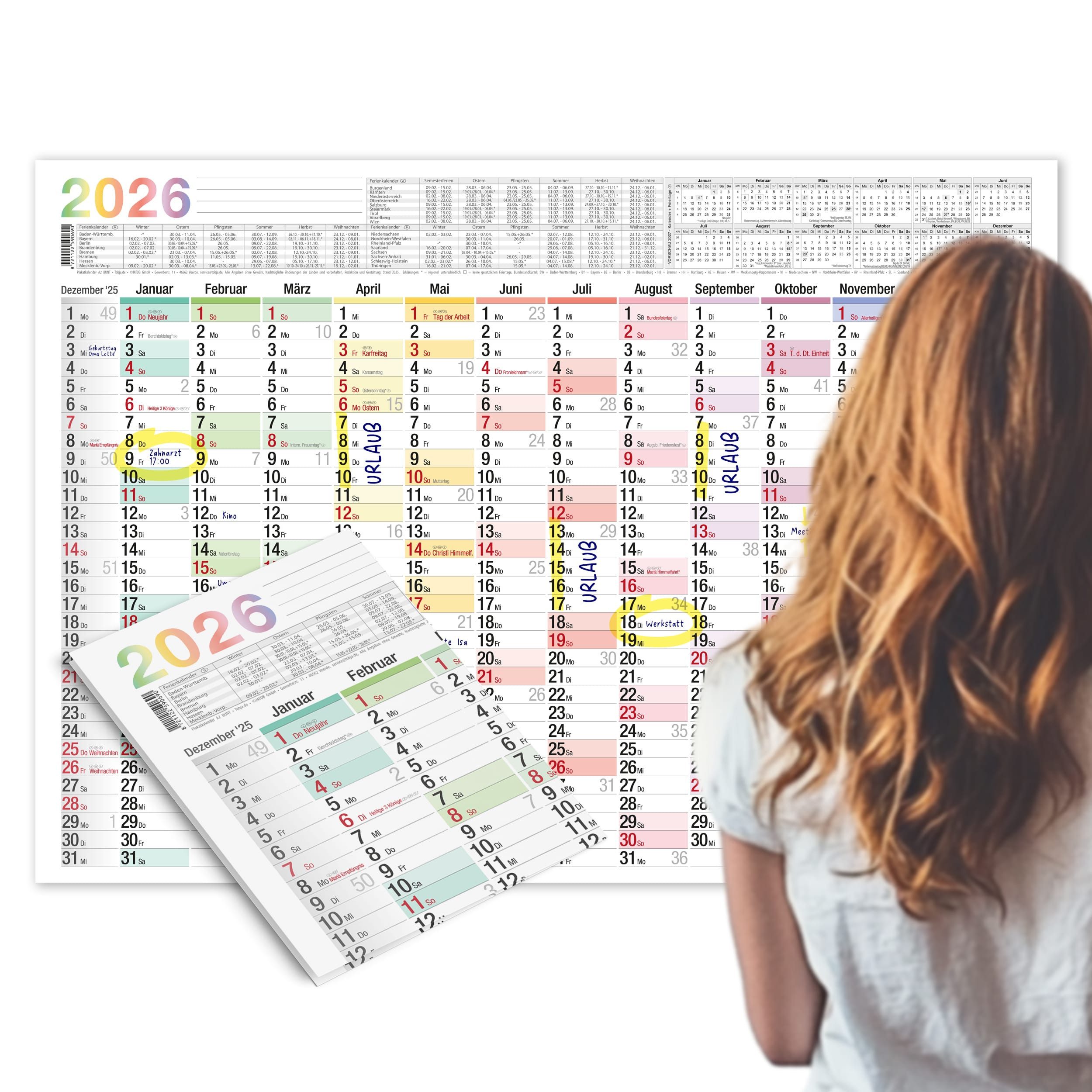 TOBJA Wandkalender A2 Kalender 2026 'bunt'