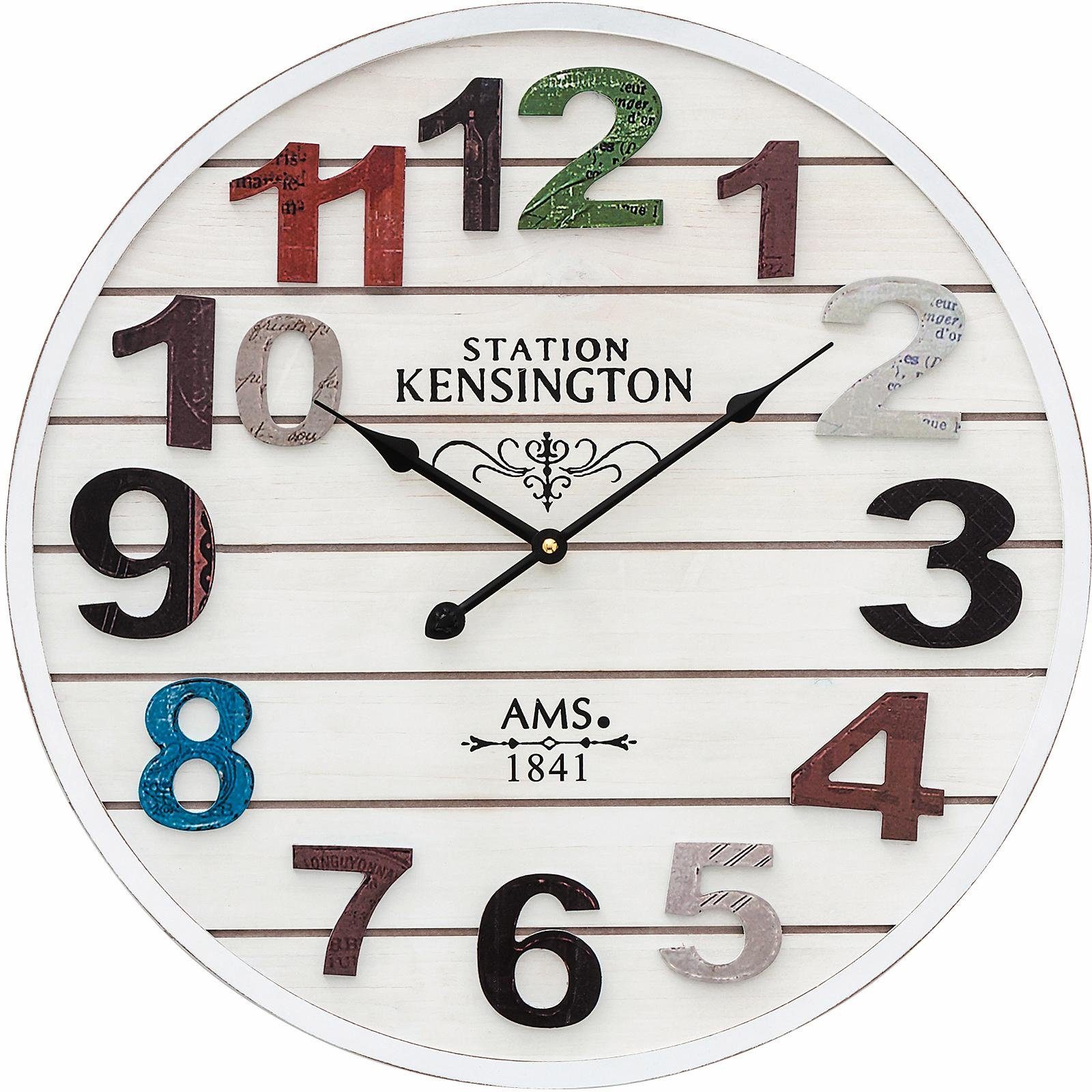 AMS Wanduhr W9538 (Quarzuhr,Holz,Wohnzimmer,Esszimmer,Küche,Arbeitszimmer,Büro,Flur)
