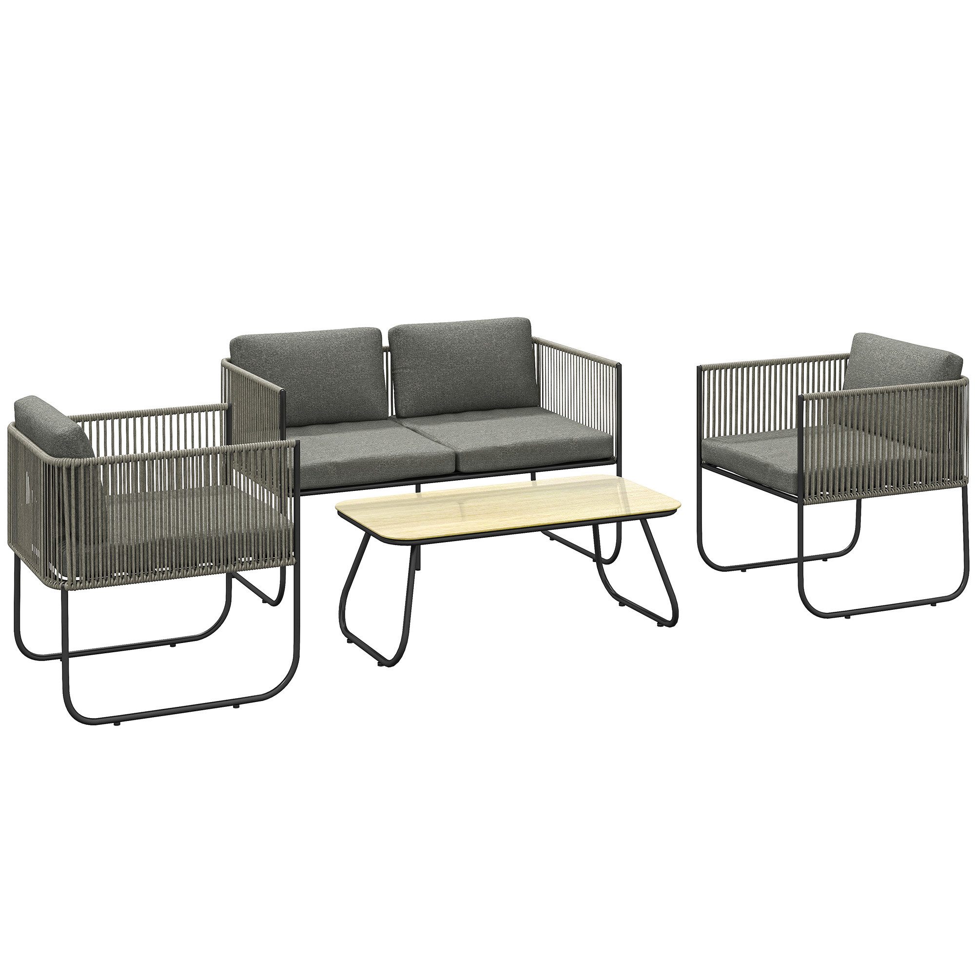 Outsunny Sitzgruppe mit 2er Sofa, Sessel,