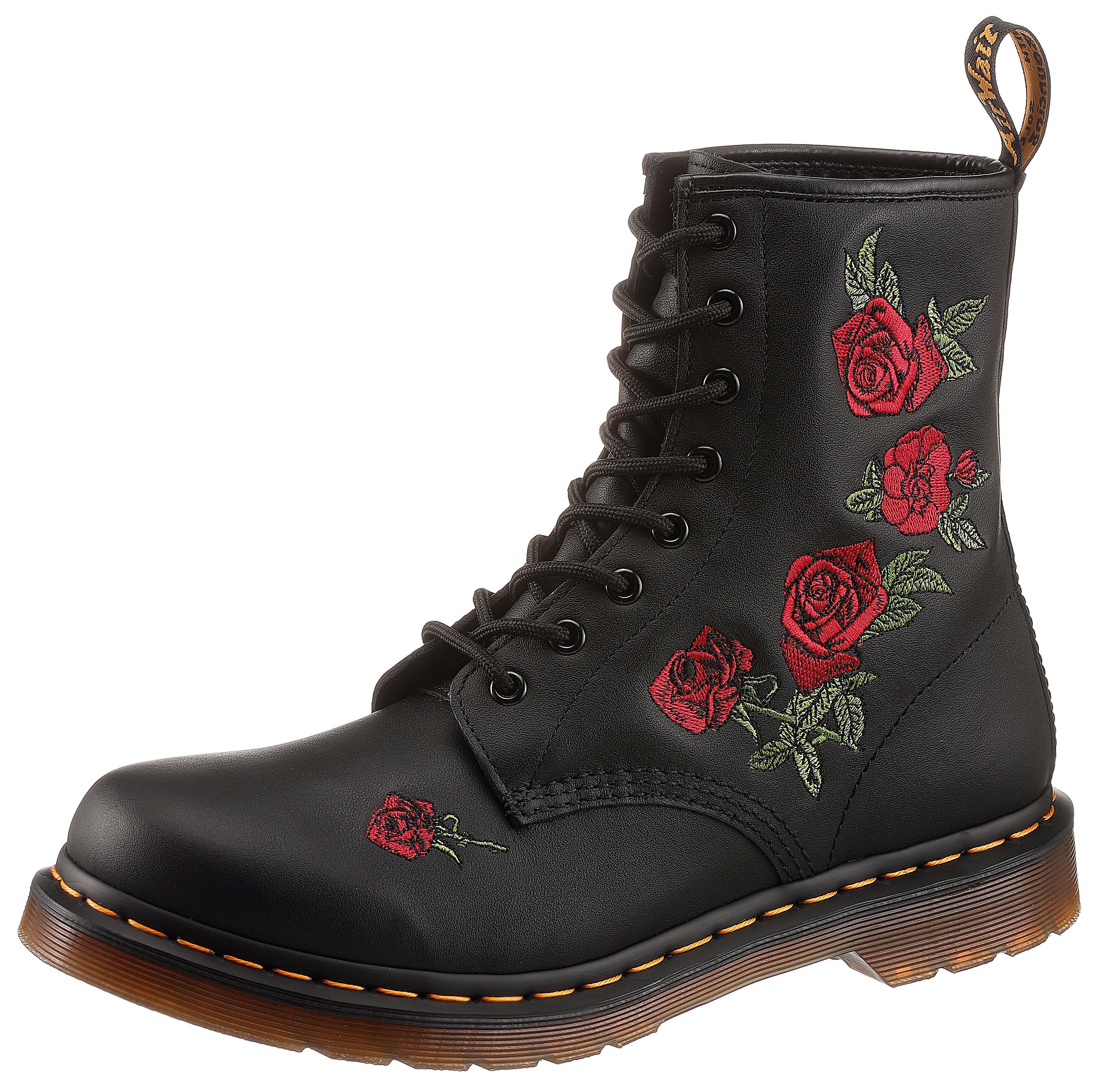 DR. MARTENS Vonda Schnürboots Blockabsatz,Schnürschuh,Stiefelette, Blüten-Stickerei