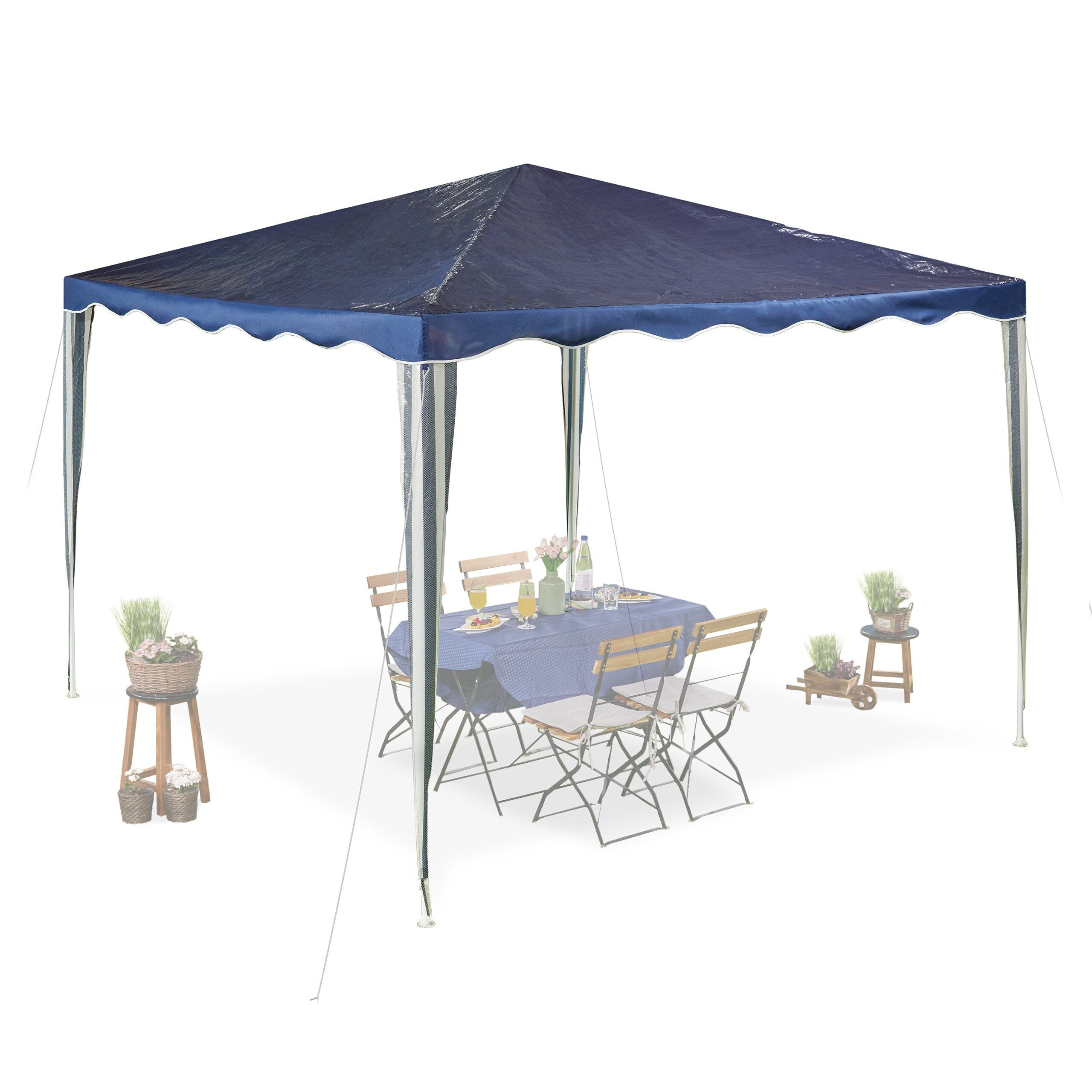 relaxdays Pavillon Dunkelblauer Pavillon 3x3 m