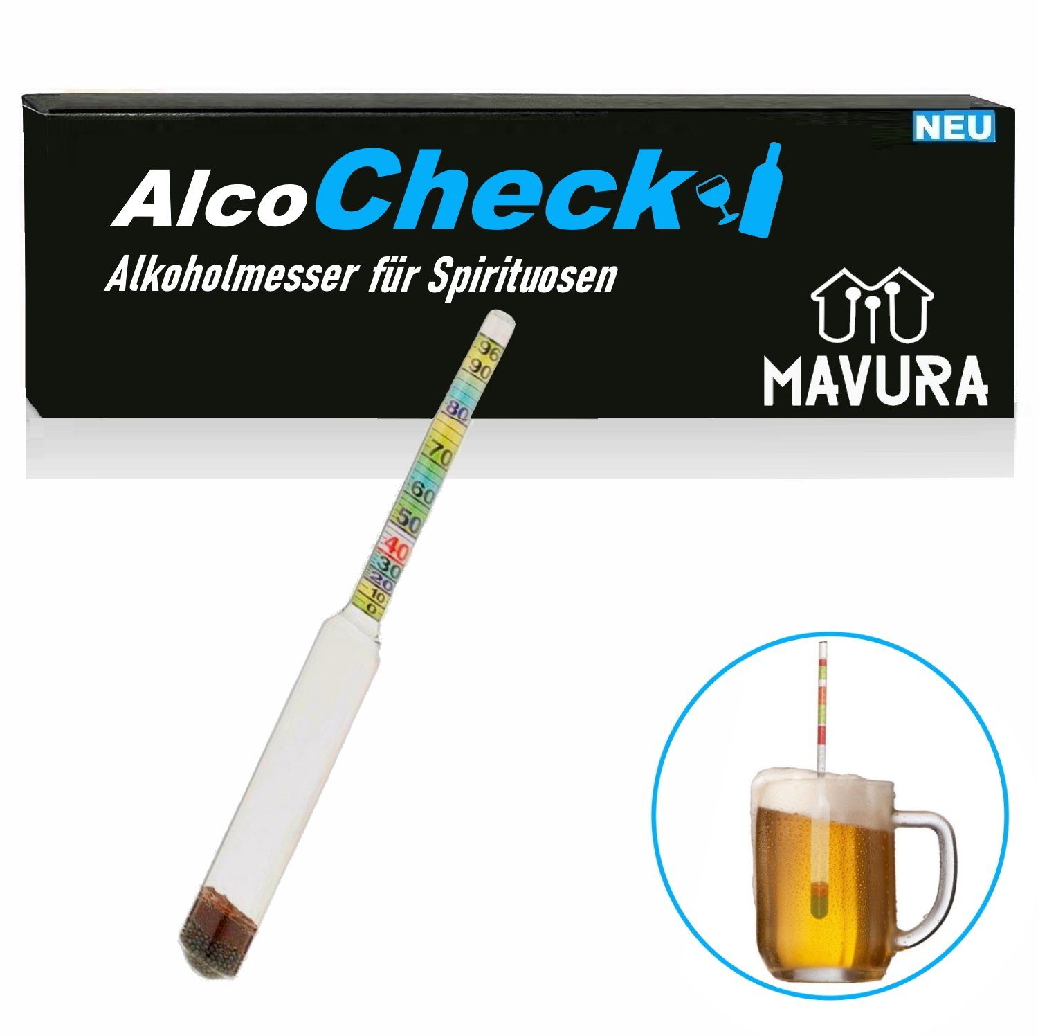MAVURA Alkohol-Teststreifen AlcoCheck Alkoholmeter Alkoholmesser 0-96%