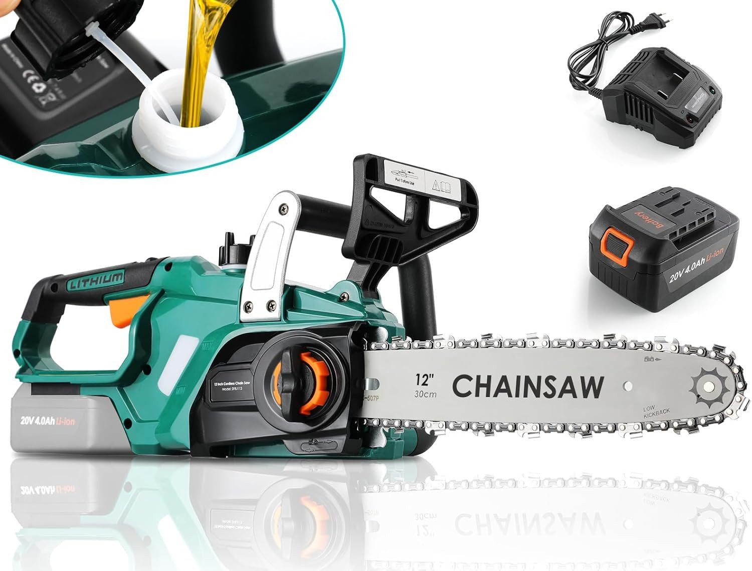 TLGREEN Akku-Kettensäge Elektro Kettensäge 30,5 cm