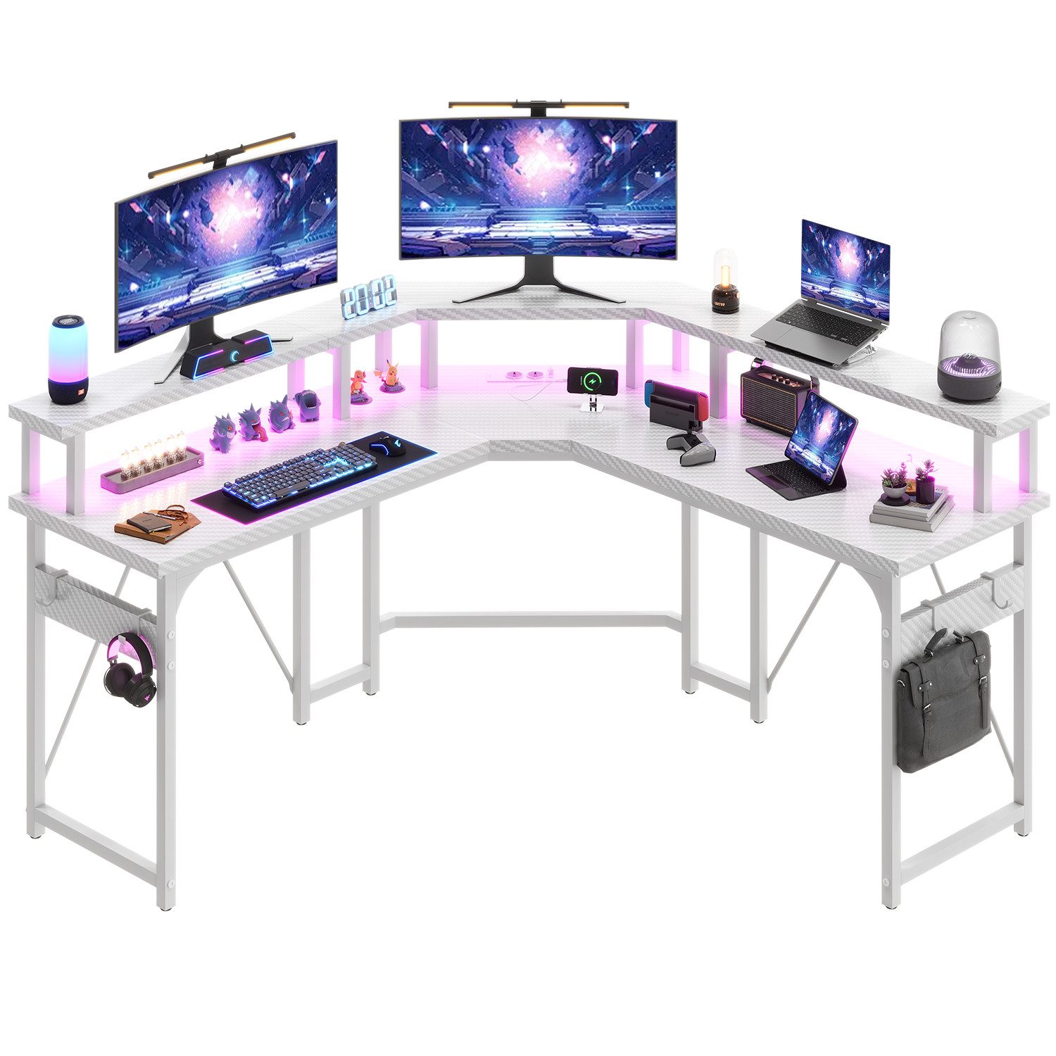 HOMALL Eckschreibtisch Gamingtisch mit LED,Computertisch mit