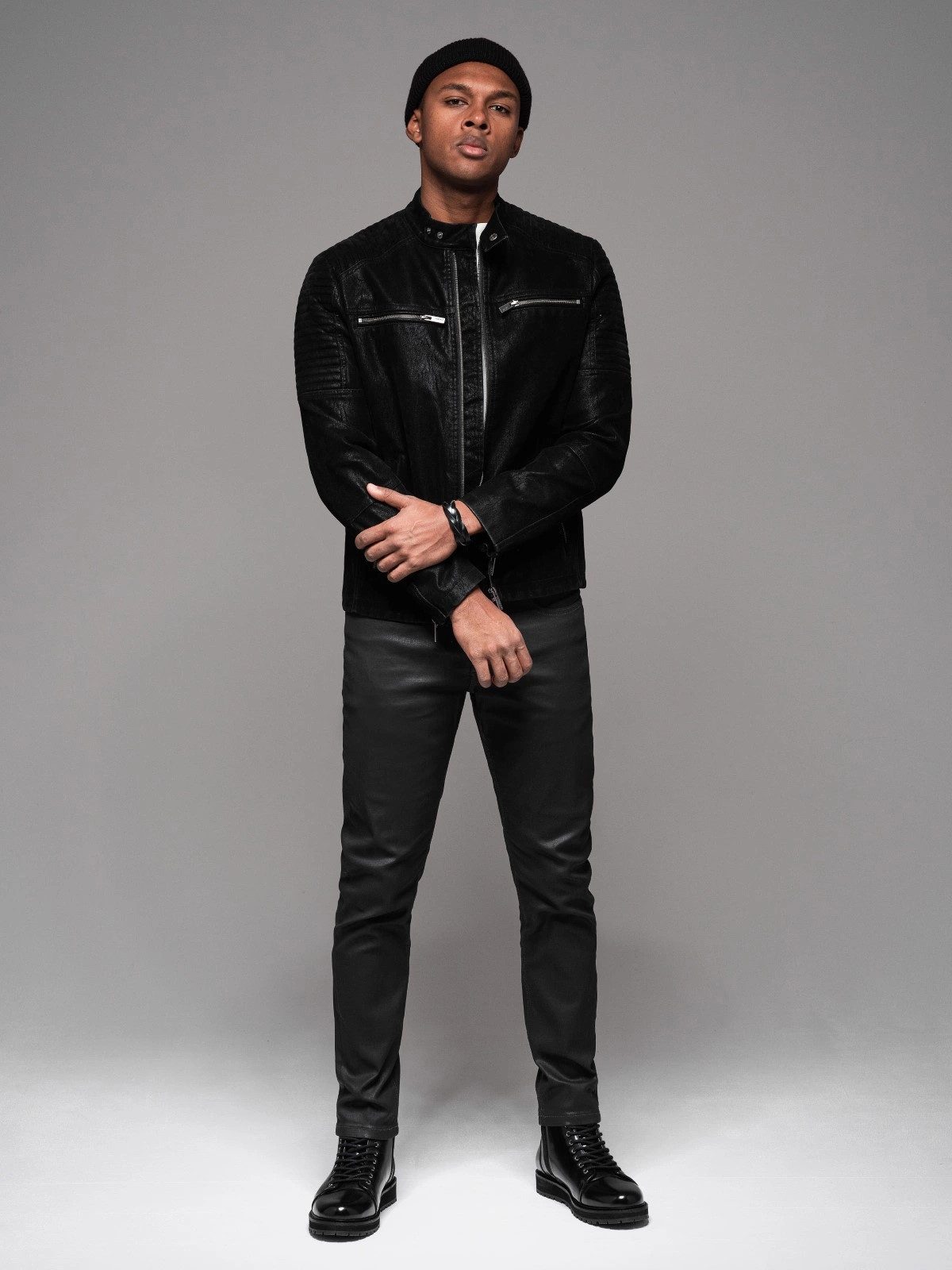 OMBRE Slim-fit-Jeans Herrenjeans aus gewachstem Denim