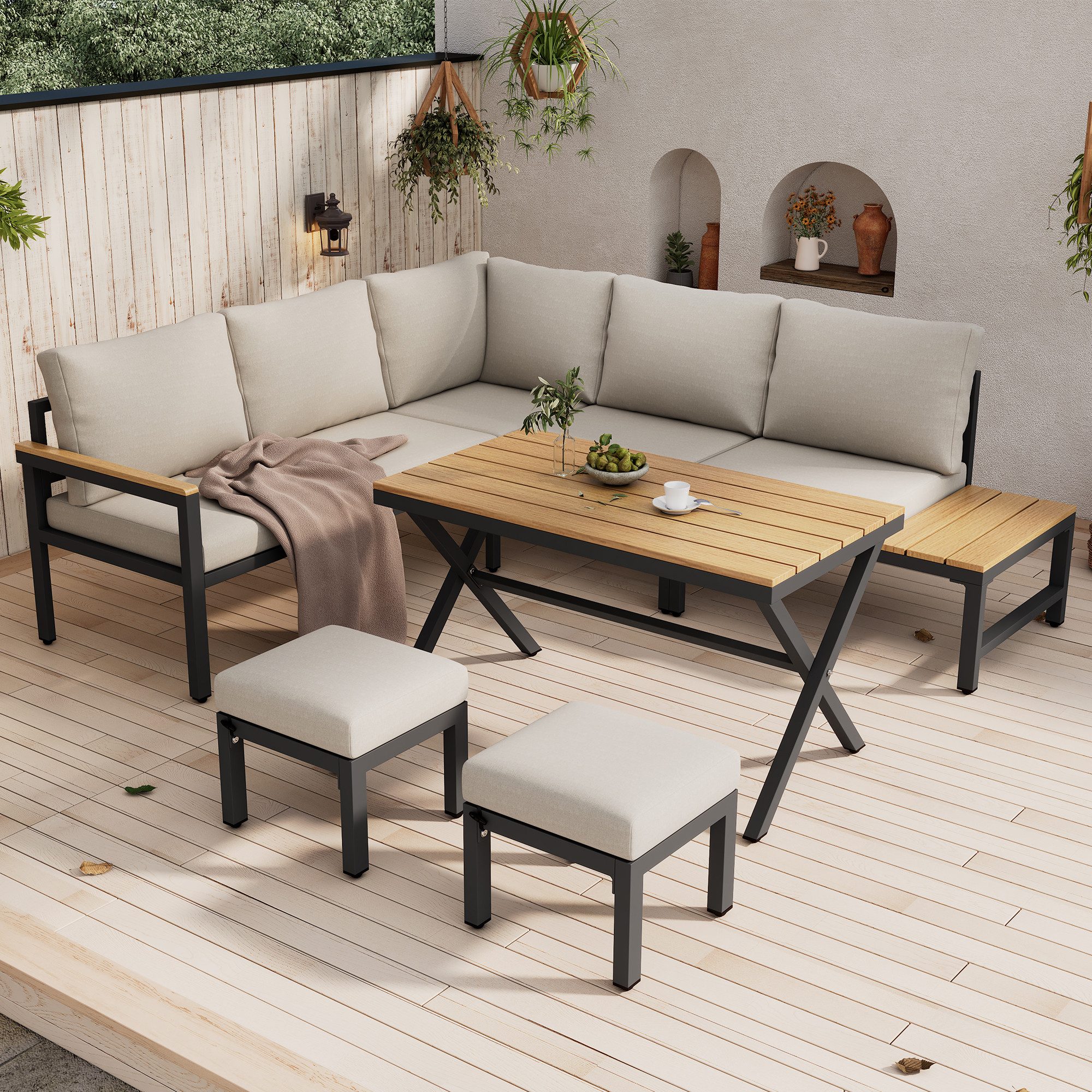 OKWISH Gartenlounge-Set Garten-Loungestuhl-Set, Garten-Essgruppe, (Gartenmöbel-Set, Outdoor-Sofa-Set,