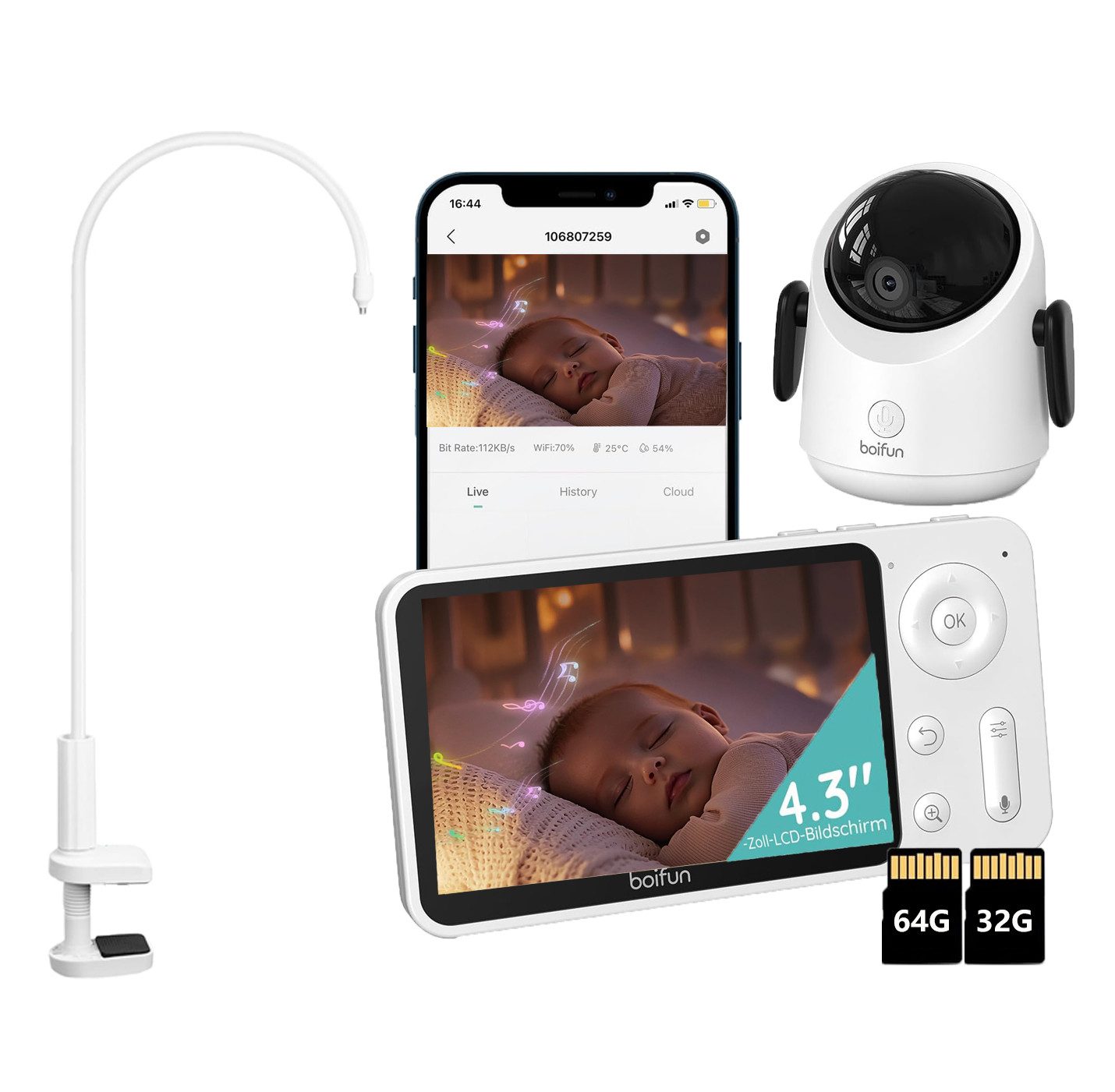 Boifun Video-Babyphone WLAN Babyphone mit Kamera