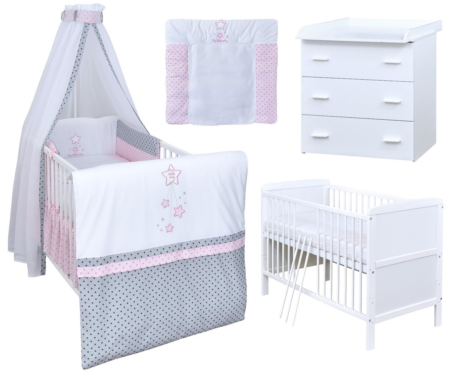 Baby-Delux Babyzimmer-Komplettset Babyzimmer 140x70 weiß Komplettset,