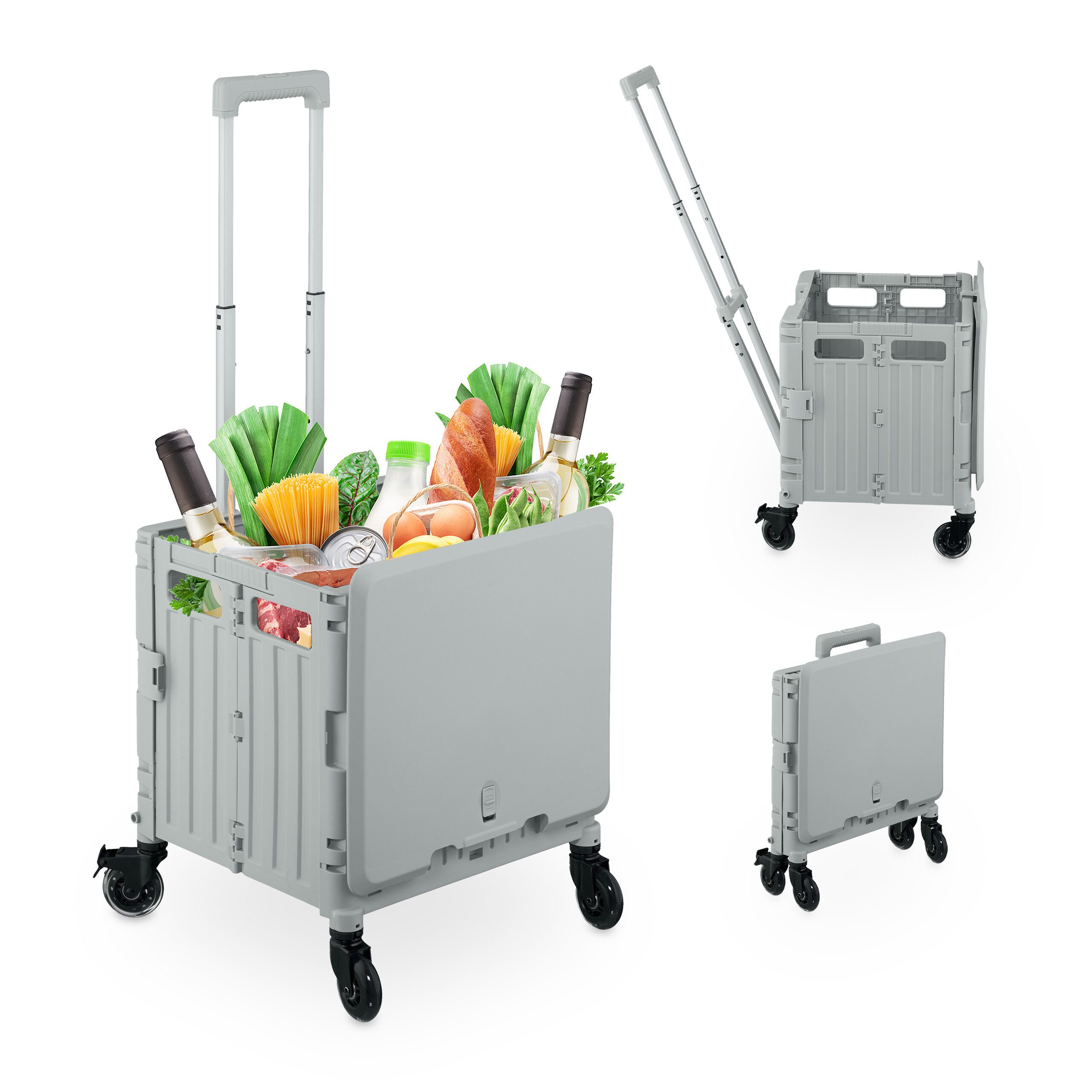 relaxdays Einkaufstrolley mit Deckel, grau