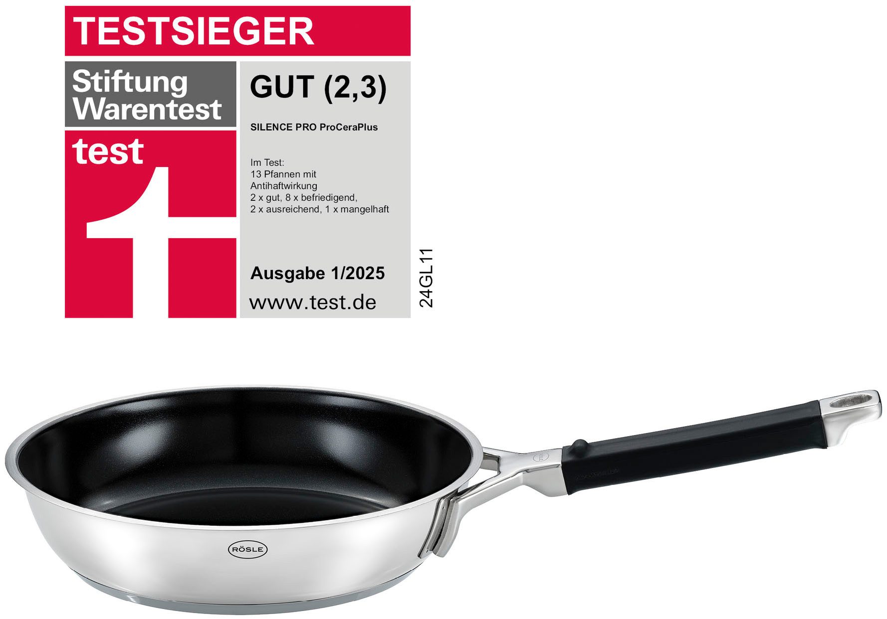 RÖSLE Bratpfanne SILENCE PRO CeraPlus, Edelstahl